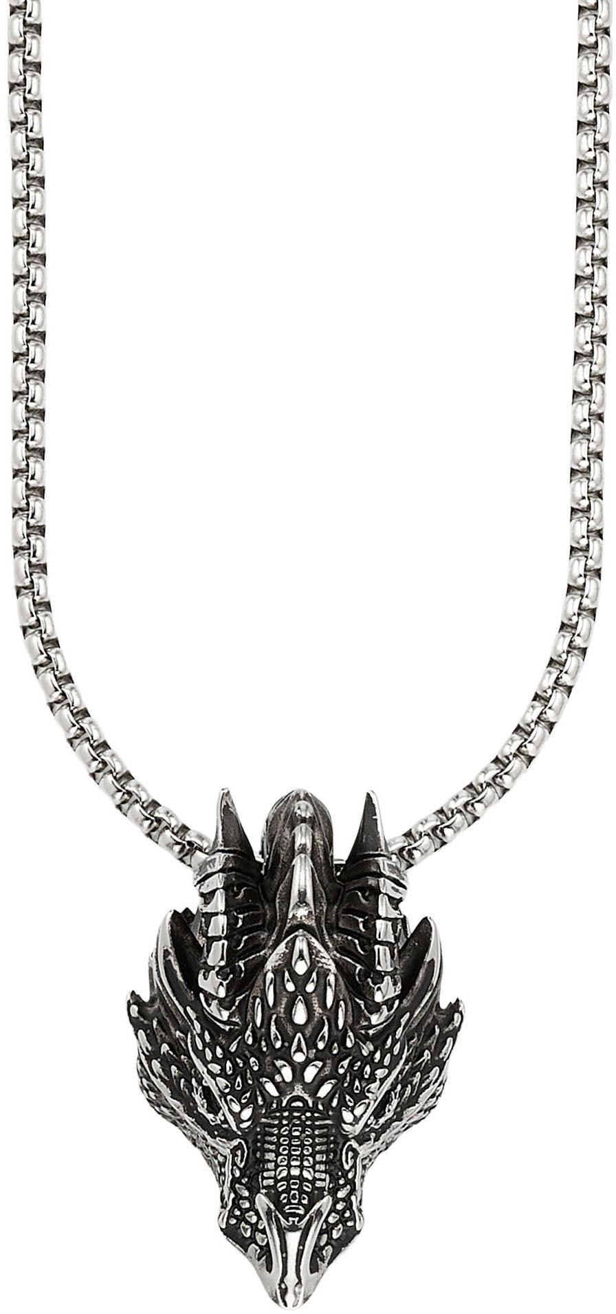 Kette mit Anhänger BRUNO BANANI "Schmuck Geschenk Edelstahlkette mit Anhänger Drachen-Optik", silber (edelstahlfarben), Halsketten, Herren, Edelstahl, L: 55 B: 2,6mm, B:2,6mm