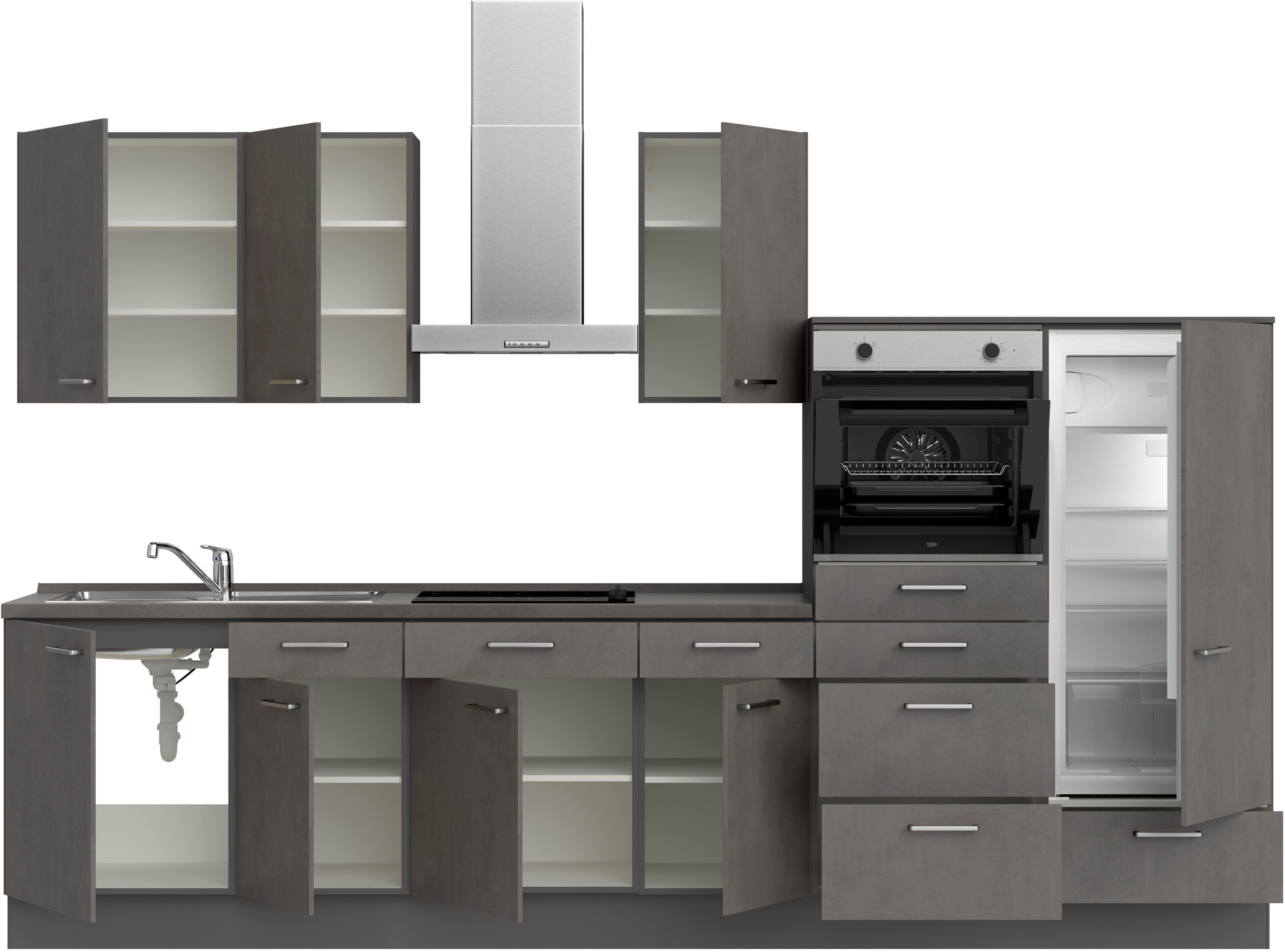 nobilia® Küchenzeile »"Riva I"«, vormontiert, Ausrichtung wählbar, Breite 330 cm, wahlw. mit E-Geräten