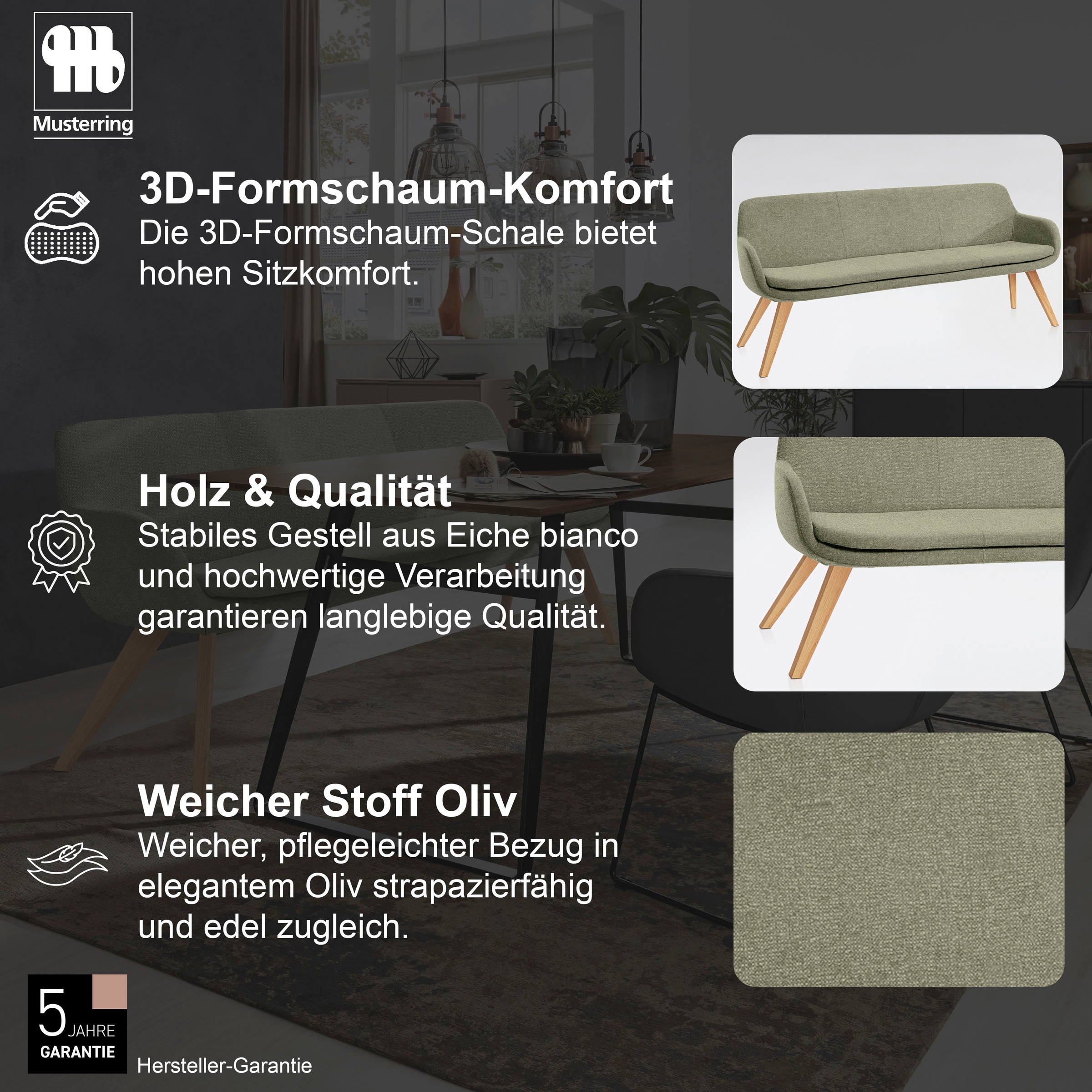 Thumbnail - Musterring Essbank "Tavia" Stativgestell aus Eiche bianco massiv, Breite 180, 200 oder 220 cm