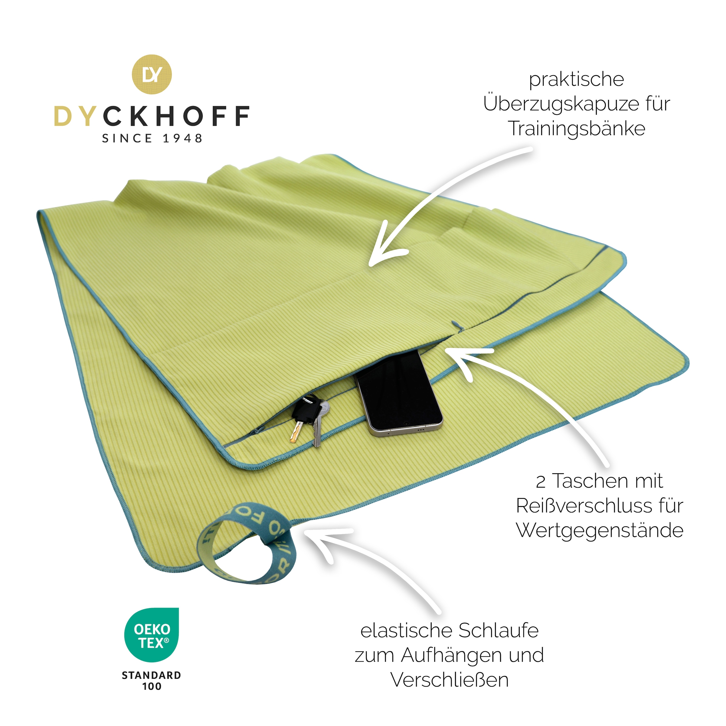 Dyckhoff Handtuch »Mikrofaser Sporttuch Struktur« Mit Überstülpkapuze, Schnelltrocknend, Leicht, Reißverschlusstasche