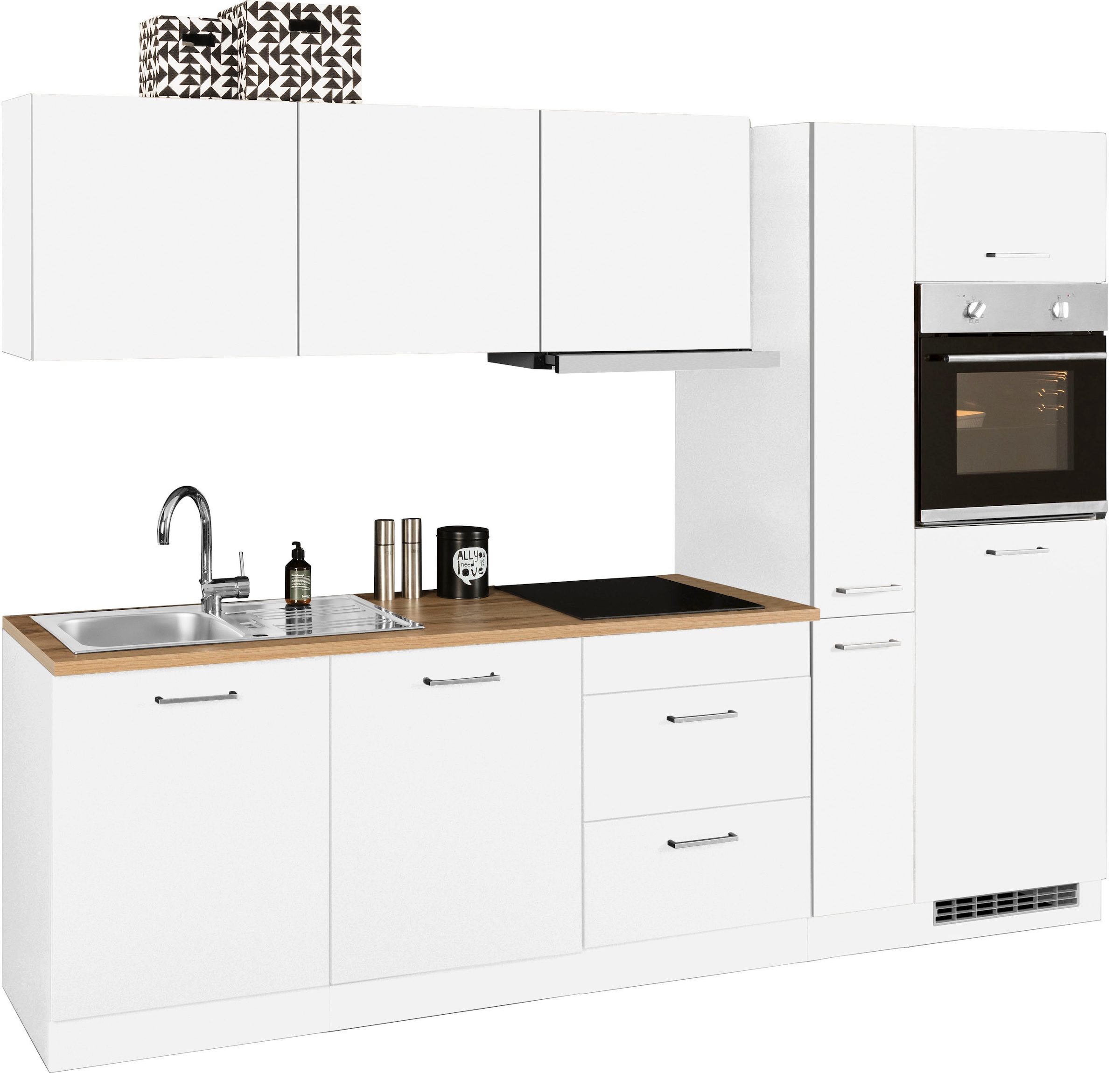 KOCHSTATION Küchenzeile »KS-Kehl«, mit E-Geräten, Breite 270 cm, inkl. Kühlschrank und Geschirrspüler
