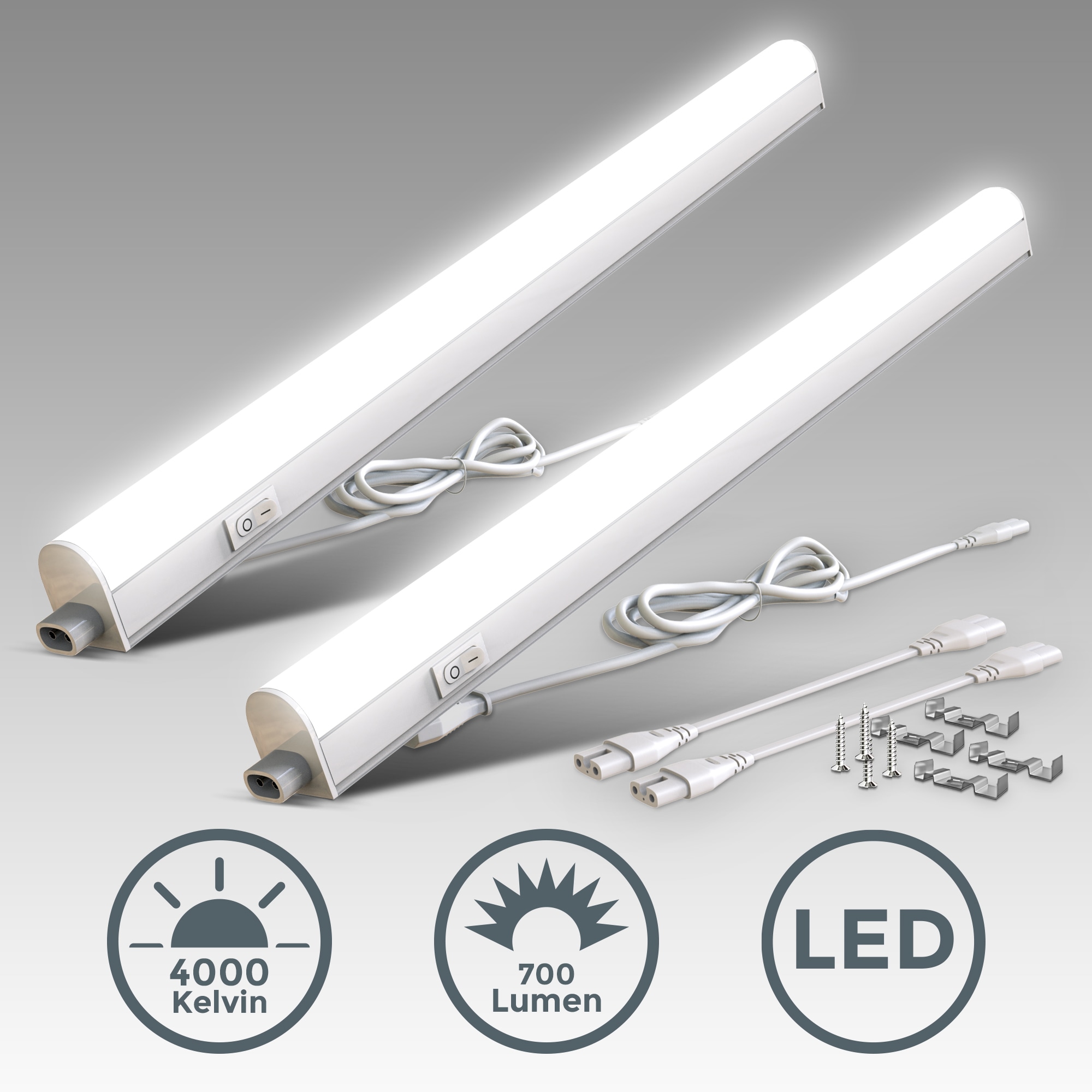 B.K.Licht Unterschrankleuchte inkl. LED-Platine, 2er Set, je 1 x LED-Platine, 8 Watt, 700 Lumen, 4.000 Kelvin, nicht dimmbar,  mit Ein-/Aus-Schalter,  inkl. Zuleitung 1,8m