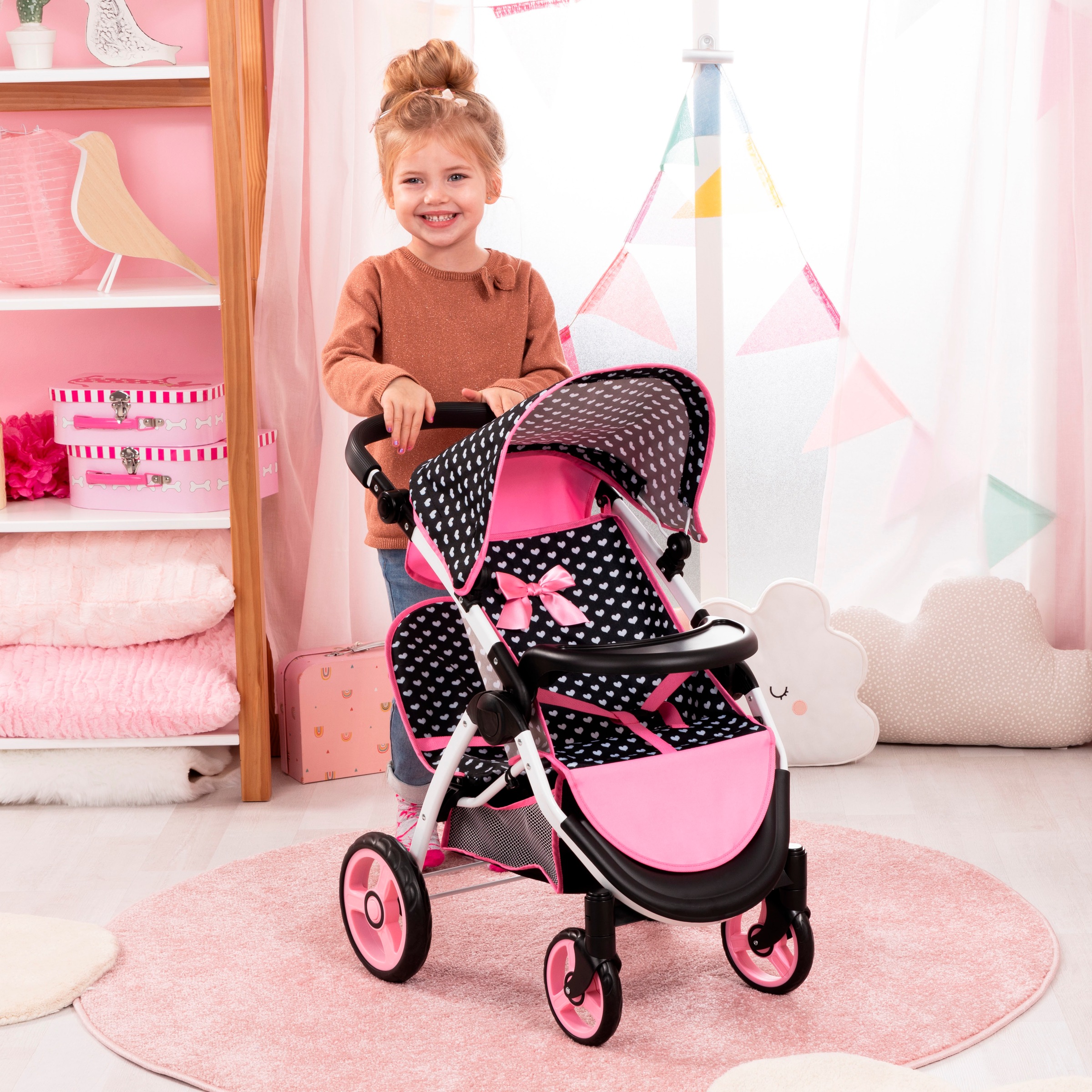Bayer Puppen-Zwillingsbuggy »Twin Star, schwarz«, mit Wickeltasche
