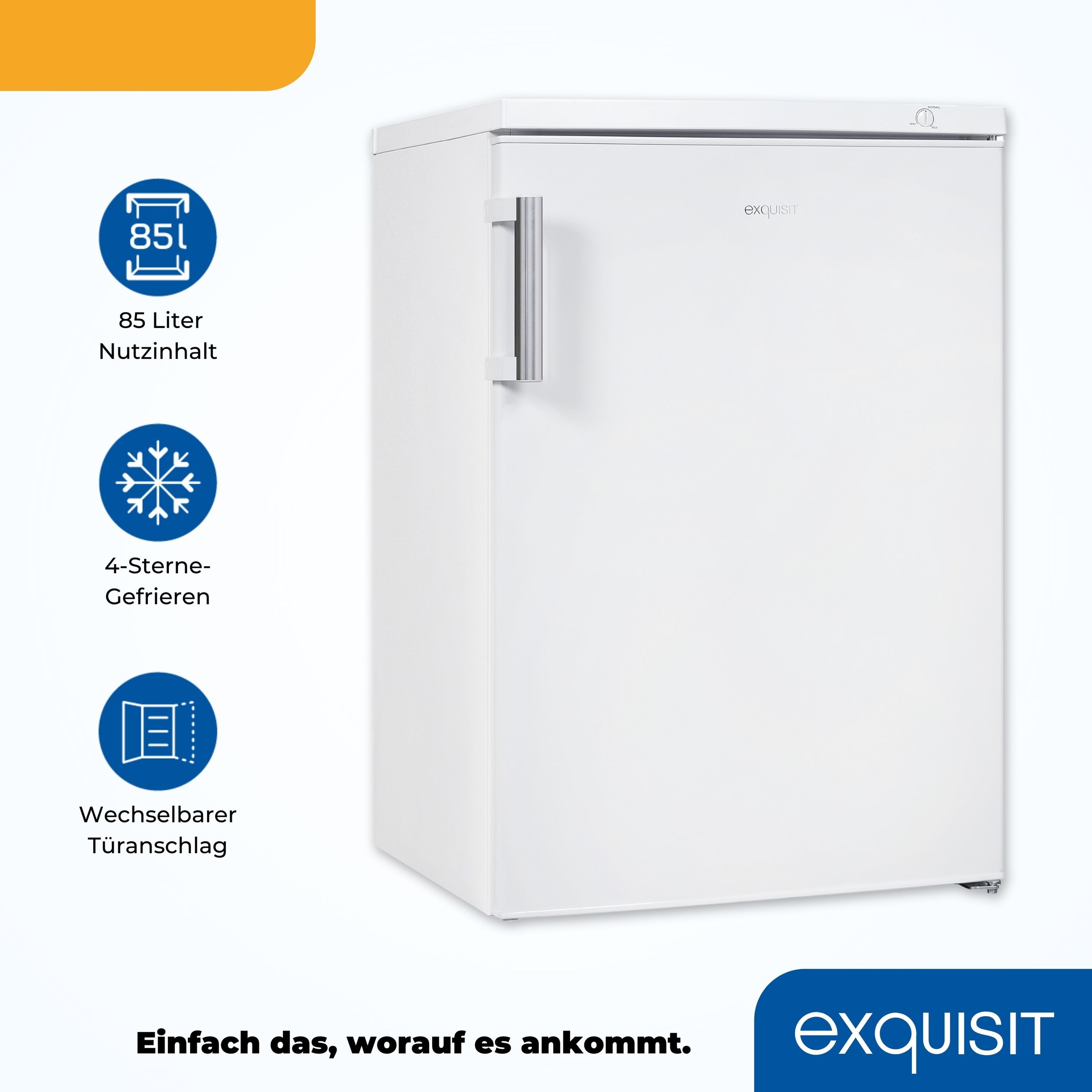 exquisit Gefrierschrank »GS81-H-010D weiss«, 85 cm hoch, 56 cm breit, 85 Liter Nutzinhalt, Flexibler Türanschlag, 4 Sterne Gefrieren