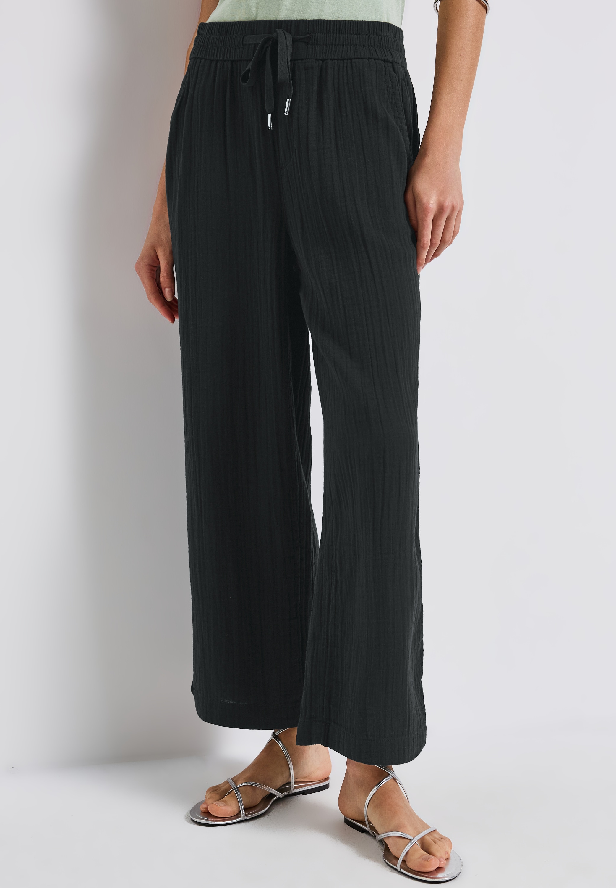 STREET ONE Stoffhose, mit elastischem Bund und Tunnelzug, im Musselin-Look günstig online kaufen