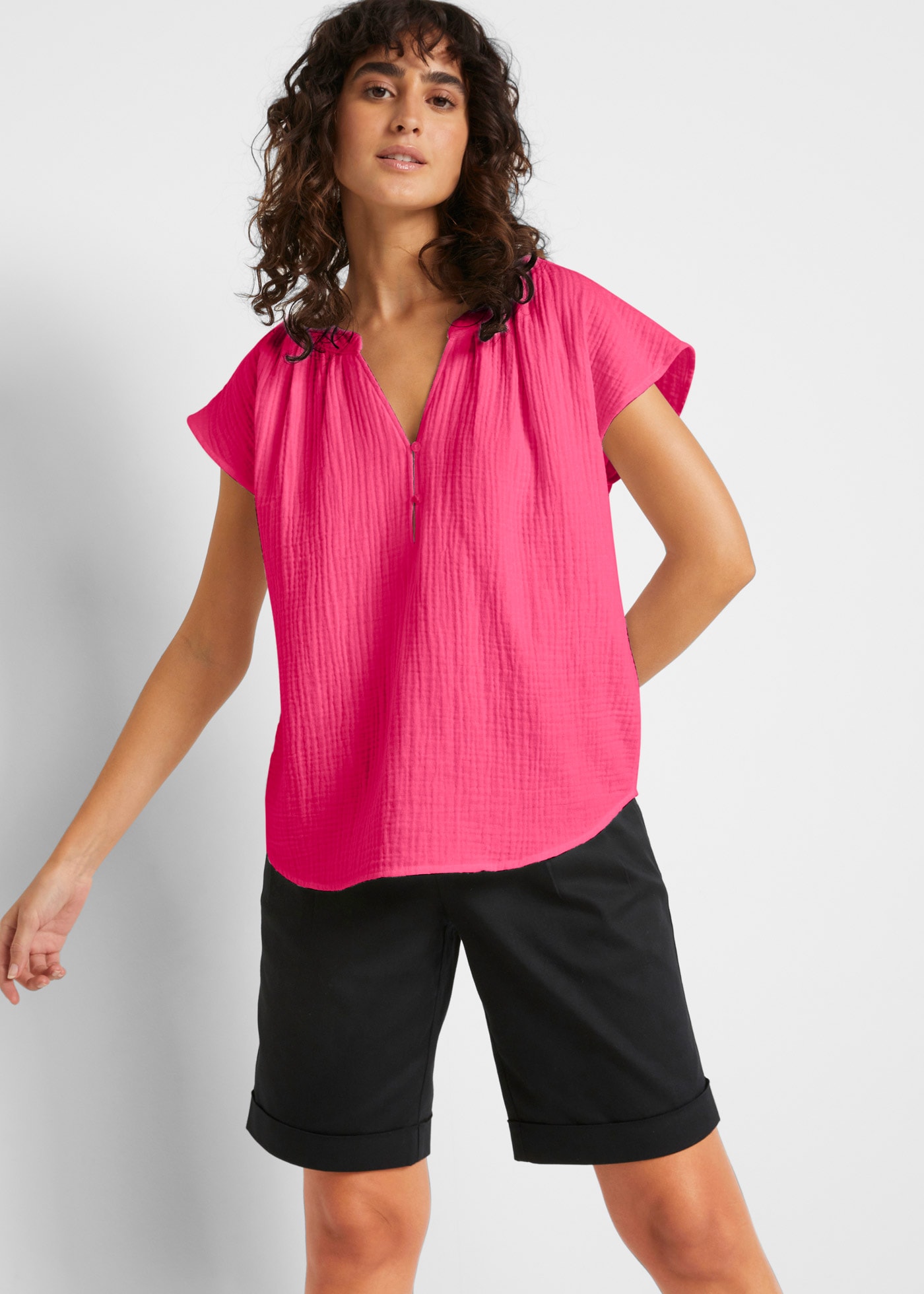 bonprix Shirtbluse "Musselin-Blusentop aus reiner Baumwolle" Oversize-Passf günstig online kaufen