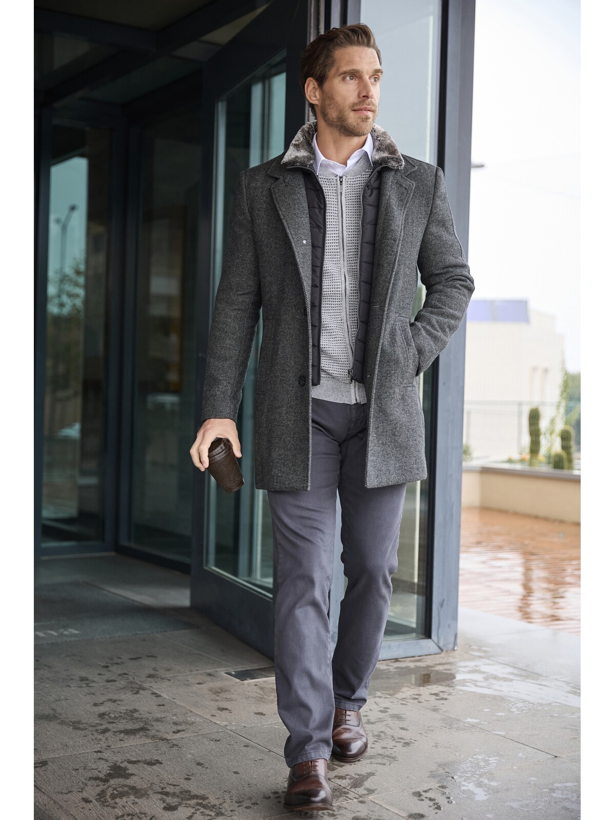 Winterjacke BABISTA "Mantel ORTENDESSI", Herren, Gr. 48, grau (dunkelgrau), Obermaterial: 70% Polyester COOLMAX PES(Coolmax). 30% Wolle mw., Jacken Winterjacke 3