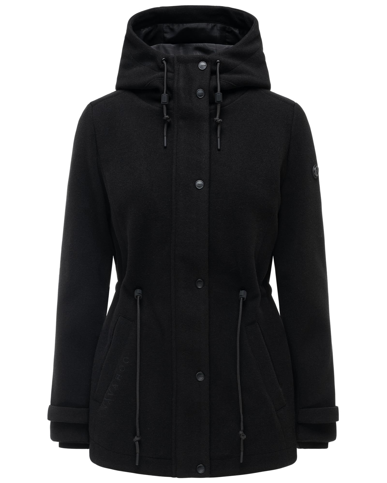 Navahoo Kurzmantel "Lächelstern 14" Lange Damen Übergangsjacke in Wollmantel-Optik mit Kapuze