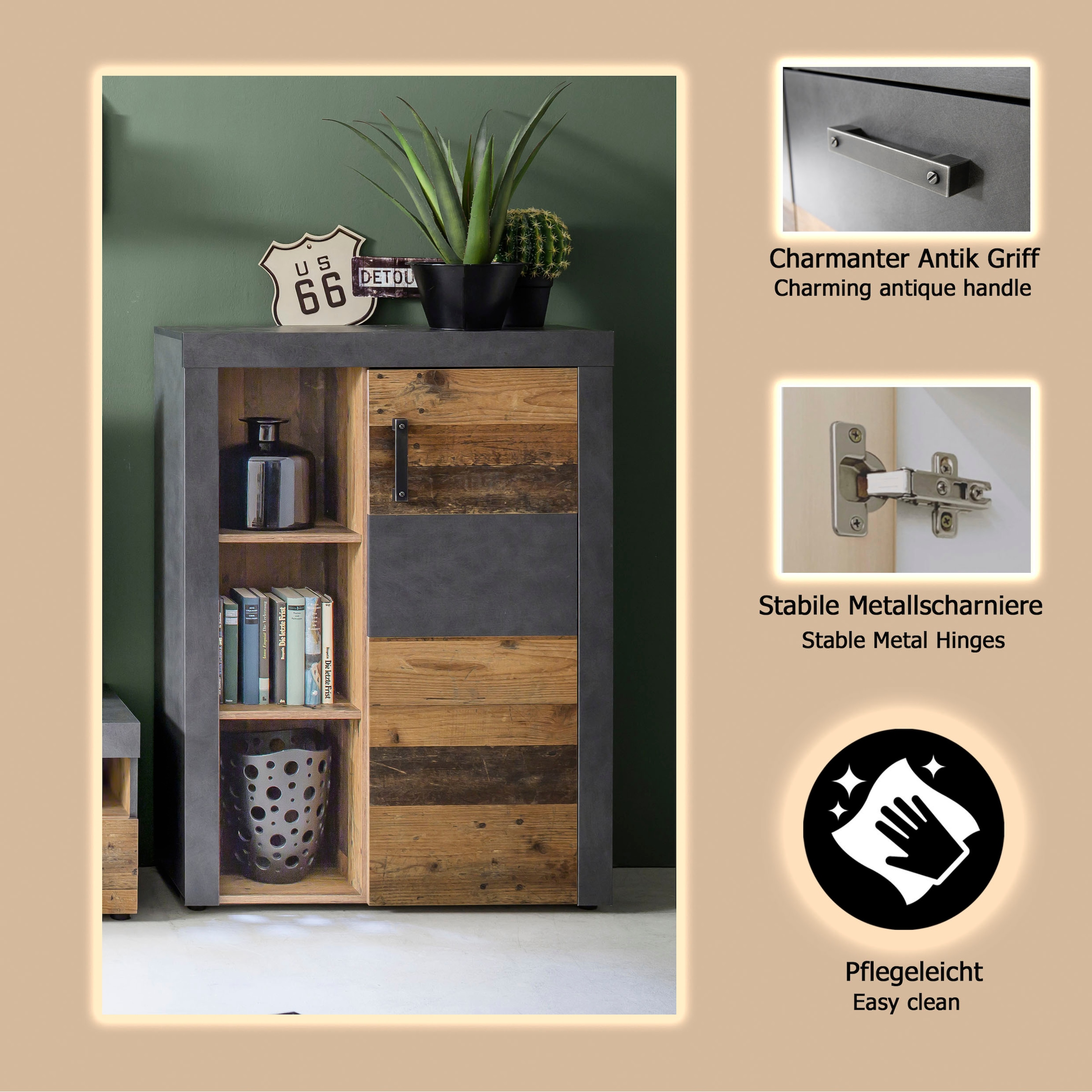 Home affaire Highboard »Ilana« Stauraumschrank mit 1 Tür & 3 Fächern - (B/T/H) 87/34/118 cm