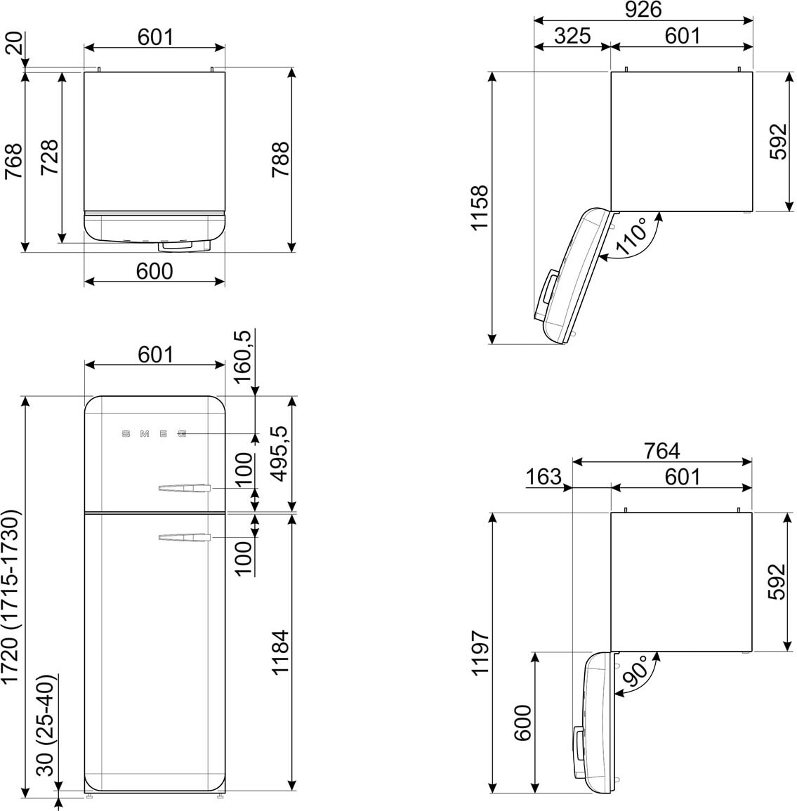 Smeg Kühl-/Gefrierkombination »FAB30«, FAB30LWH5, 172 cm hoch, 60,1 cm breit