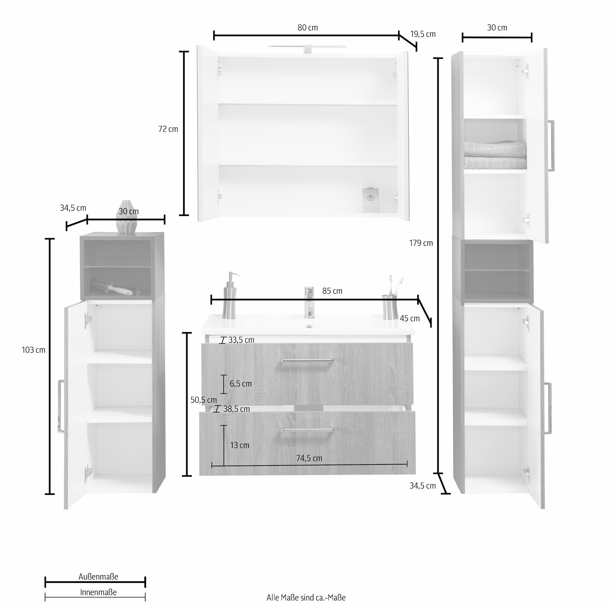 OPTIFIT Badmöbel-Set »Napoli«, farblich und St.), abgesetztem Soft-Close-Funktion Regalelement mit BAUR | (Set, bestellen 10