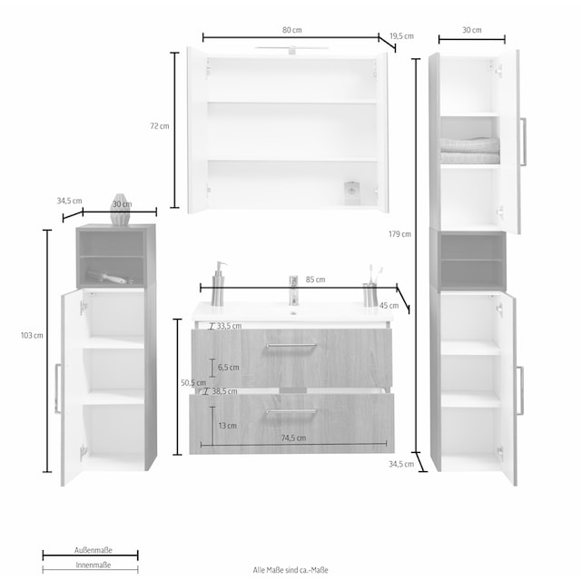 OPTIFIT Badmöbel-Set »Napoli«, (Set, 10 St.), mit farblich abgesetztem  Regalelement und Soft-Close-Funktion bestellen | BAUR