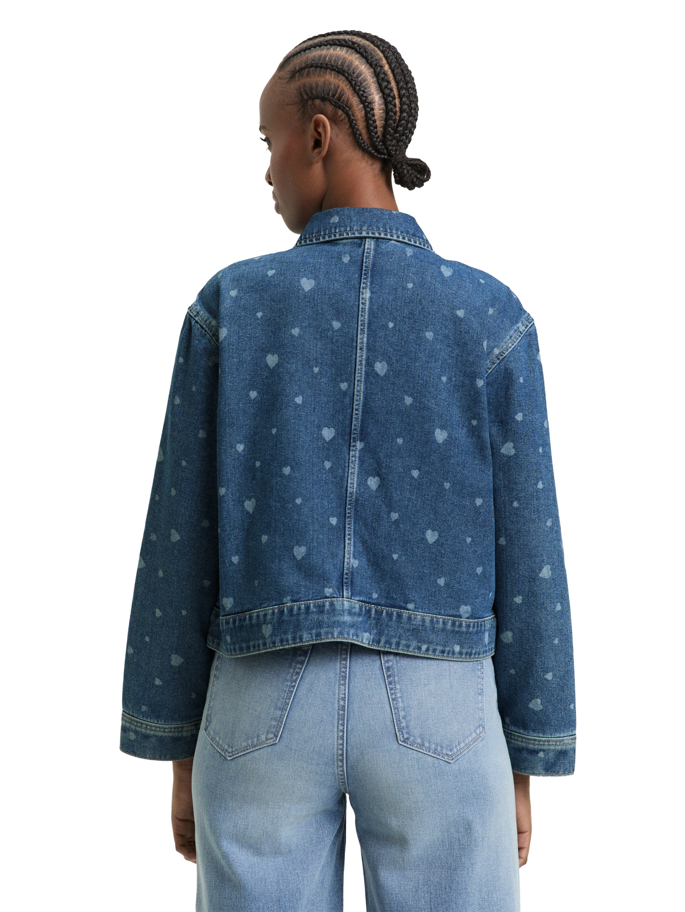TOM TAILOR Denim Jeansjacke ohne Kapuze mit All-Over-Herz-Print günstig online kaufen