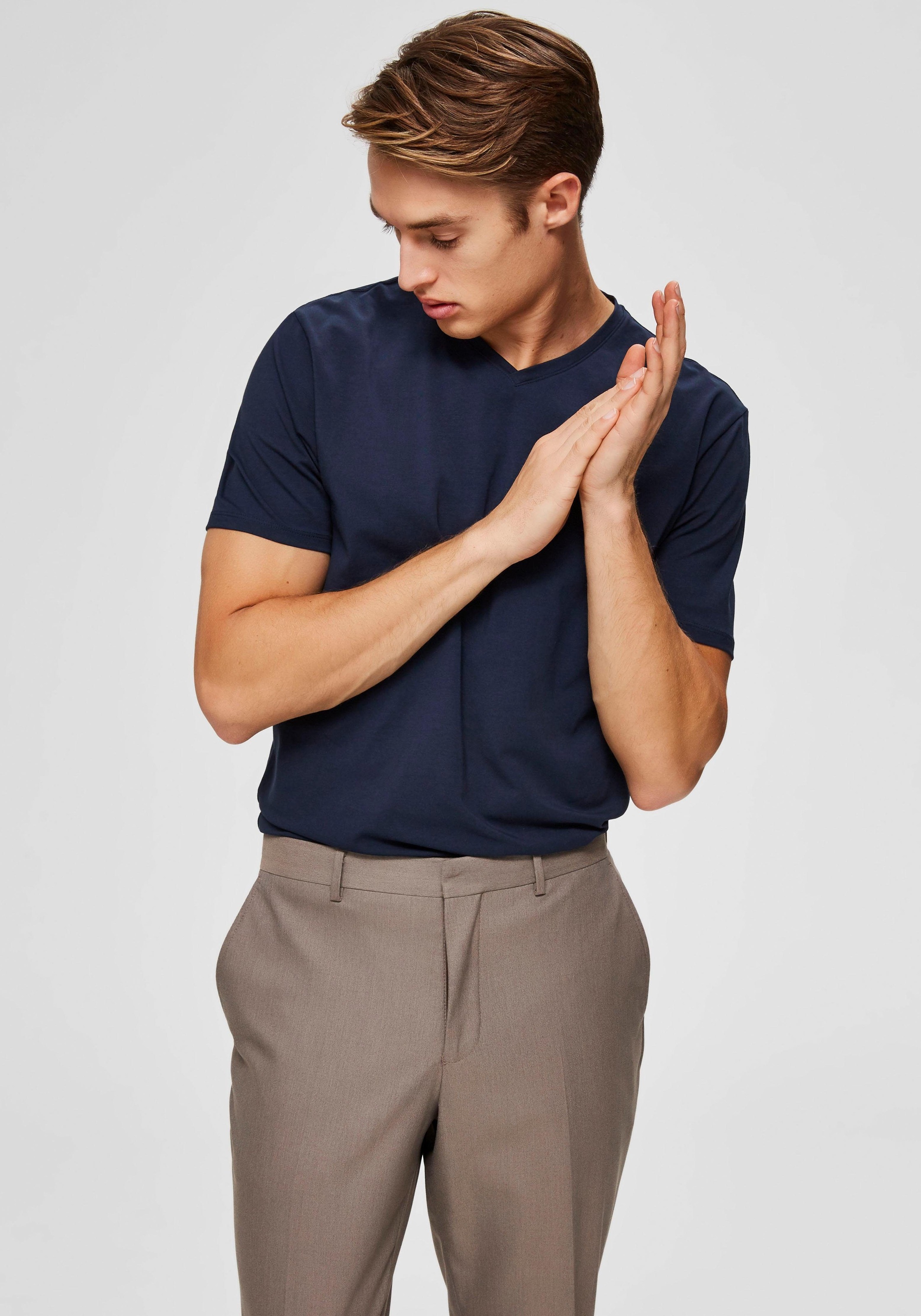 SELECTED V-Shirt "SLHNEWPIMA SS V-NECK TEE B NOOS" günstig online kaufen