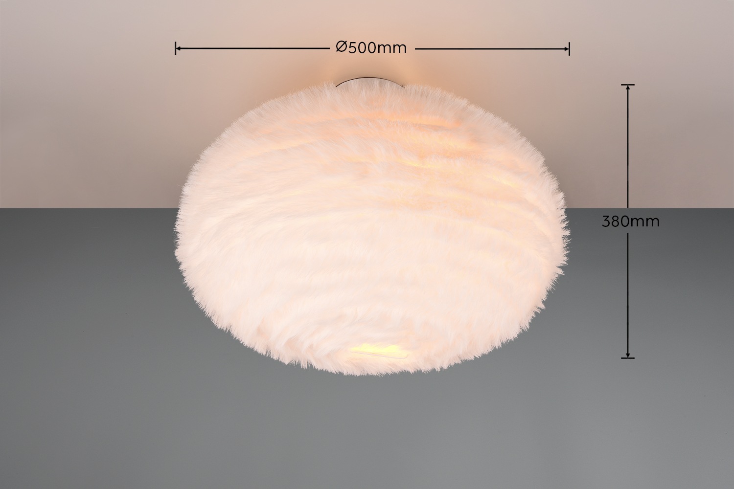 REALITY Leuchten Deckenleuchte »FURRY, E27 Deckenlampe mit Plüsch Lampenschirm Höhe 38 cm Ø 50 cm«, 2 flammig, Leuchtmittel E27 | Leuchtmittel wechselbar, exkl 2xE27 max 10W, Plüsch Deckenlampe weiß Schlafzimmer Wohnzimmer