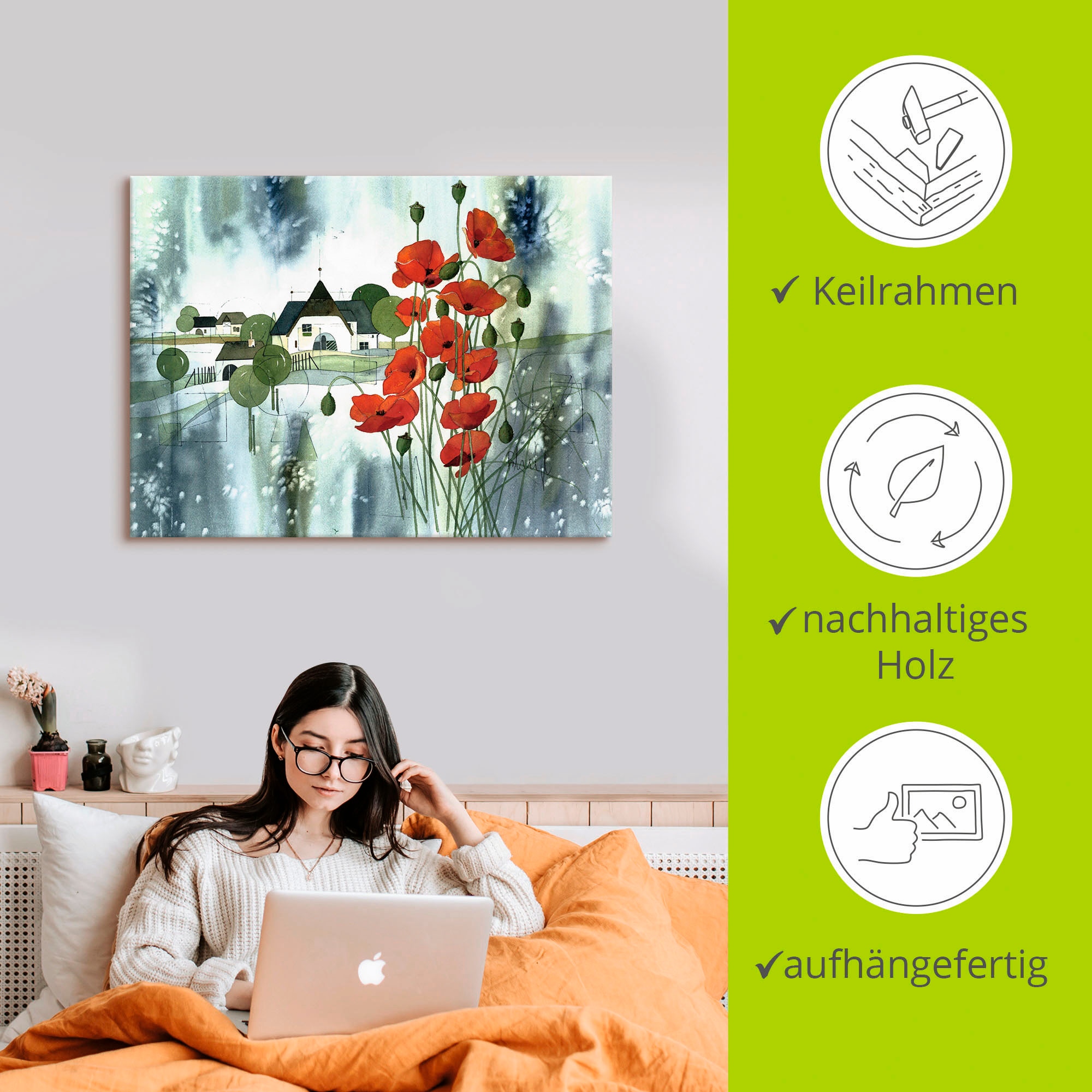 Artland Leinwandbild »Blühender Mohn«, Blumen, (1 St.), auf Keilrahmen gespannt
