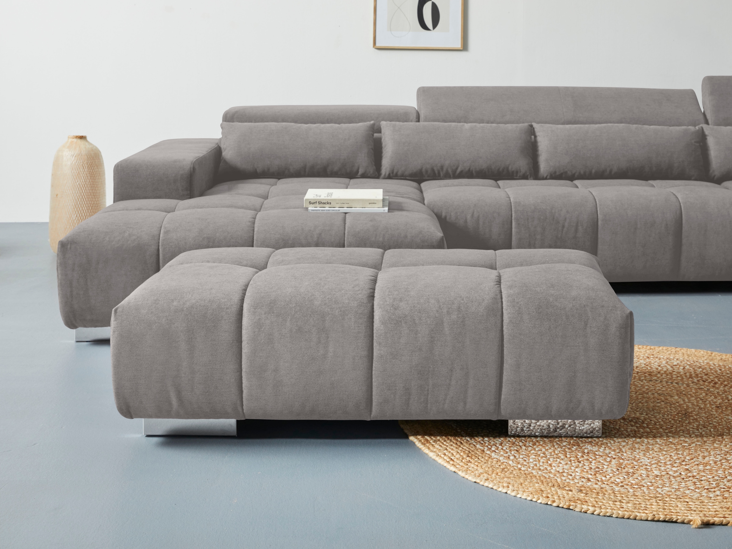 Hockerbank COTTA, B:134cm H:42cm T:70cm, grau, 100% Polyester, Hocker, "Orion"