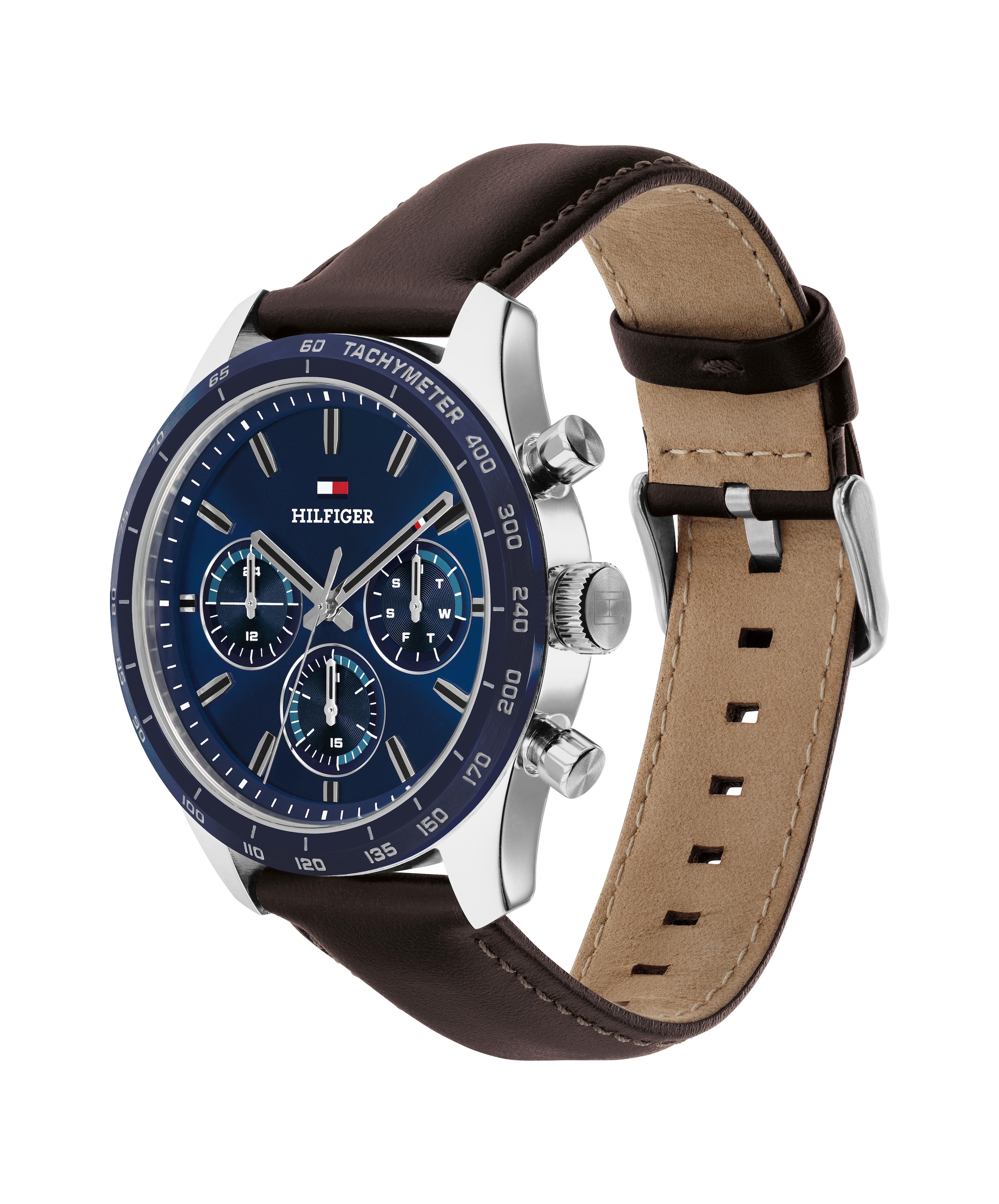 Tommy Hilfiger Multifunktionsuhr »HAMPTON« Quarzuhr, Armbanduhr, Herrenuhr, Lederarmband, analog