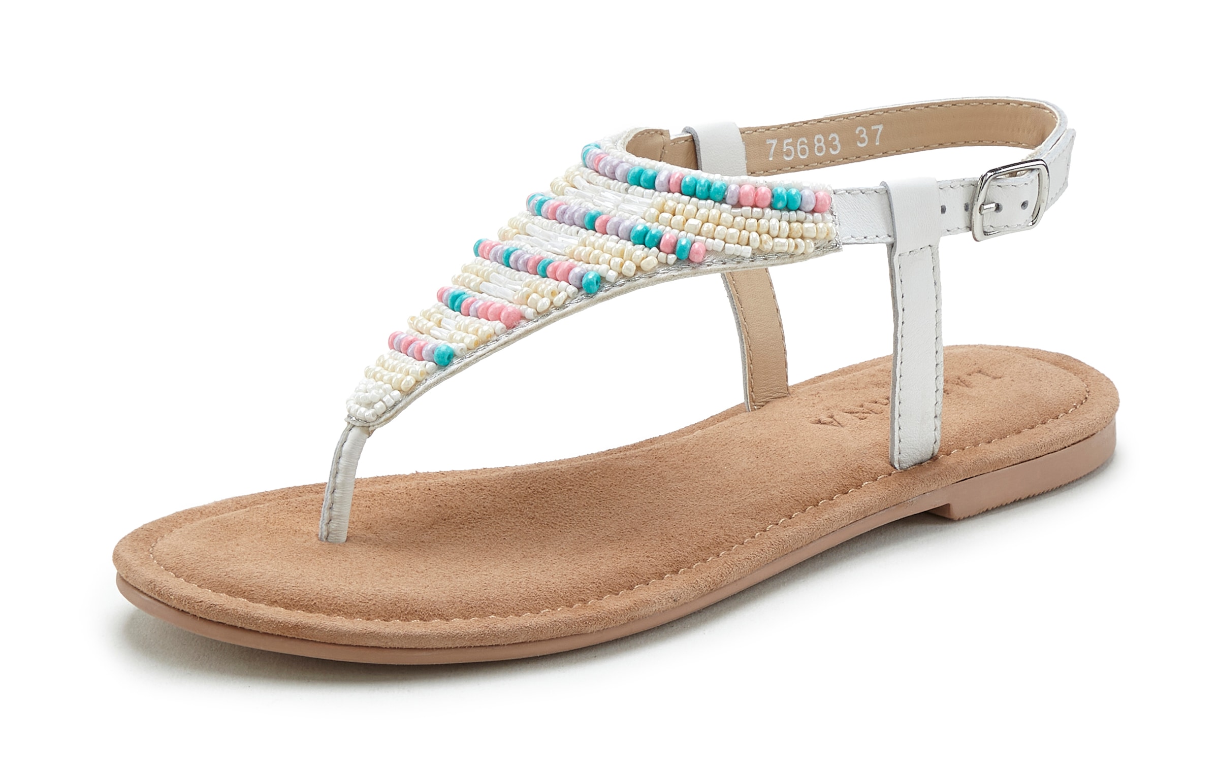 LASCANA Sandale »Zehentrenner, Pantolette, Sandalette, Sommerschuh«, mit Schmucksteinchen und Lederanteil