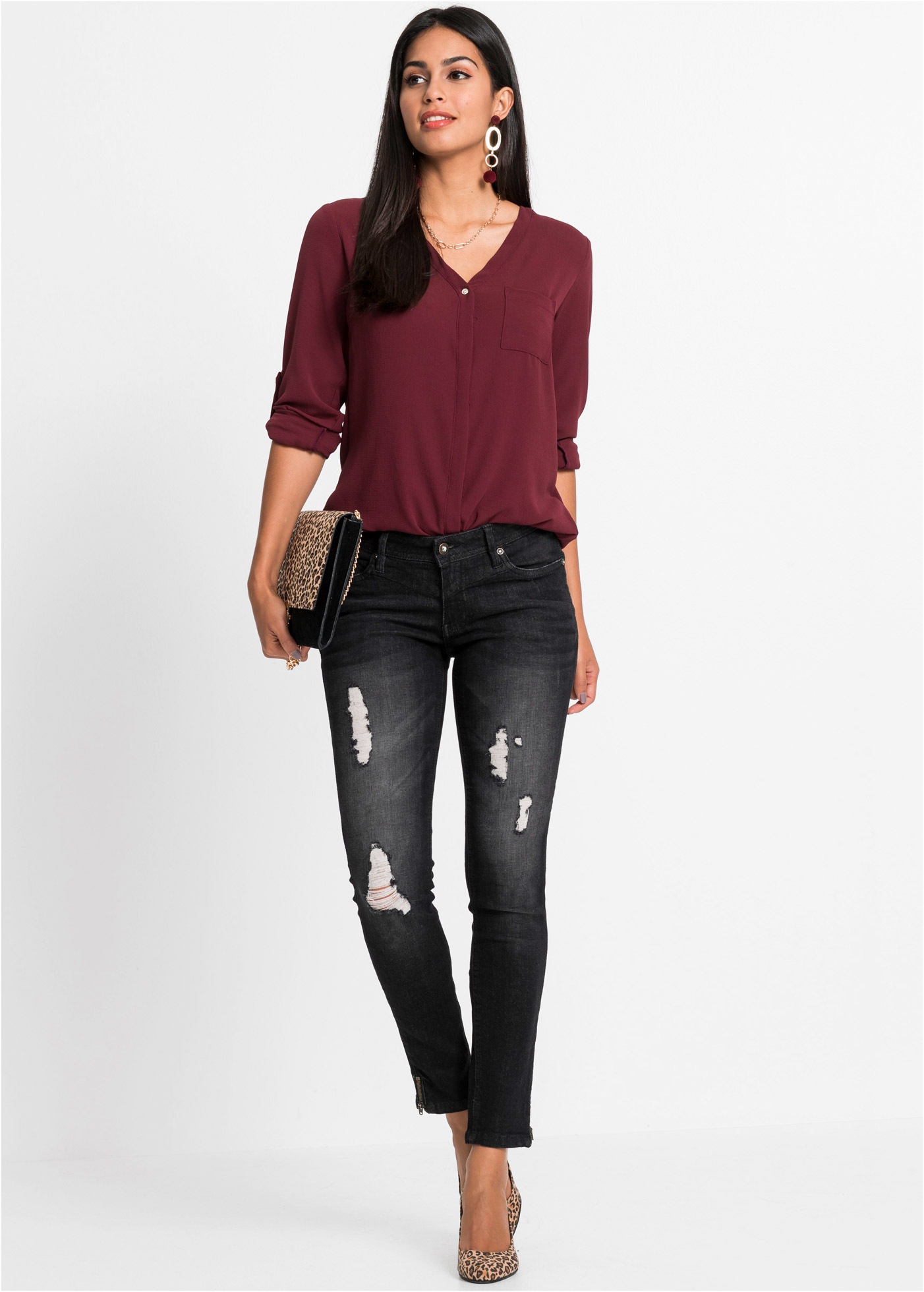 bonprix Longbluse »Longbluse« bequeme Passform, verdeckte Knopfleiste, unifarben, mit Brusttasche