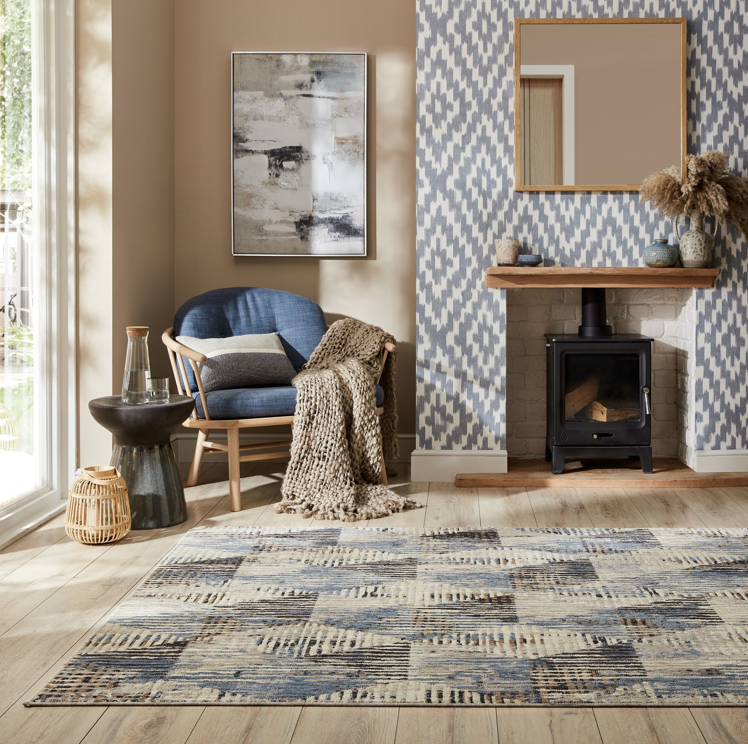 Teppich FLAIR RUGS, B:200cm H:5mm L:290cm, blau, Kunstfaser, Wohnzimmer, Teppiche, "Marly Modern", Recyceltes Teppich
