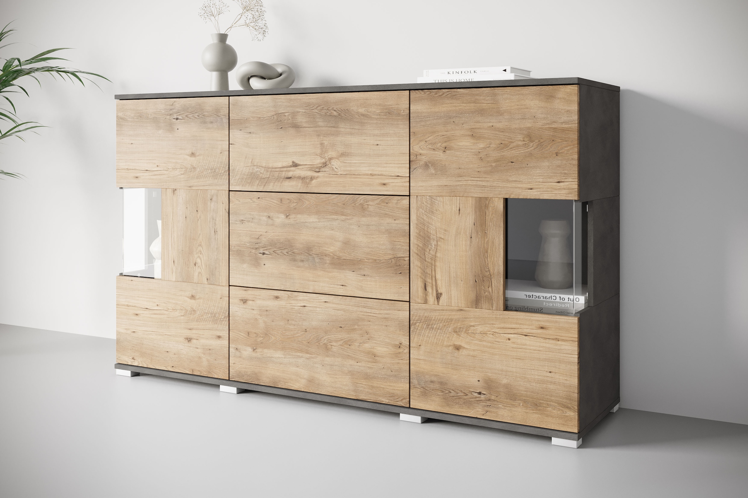 INOSIGN Sideboard »Kenia«, (1 St.), Sideboard mit 3 Schubladen, 6 Fächern, Glastüren, Breite 150 cm