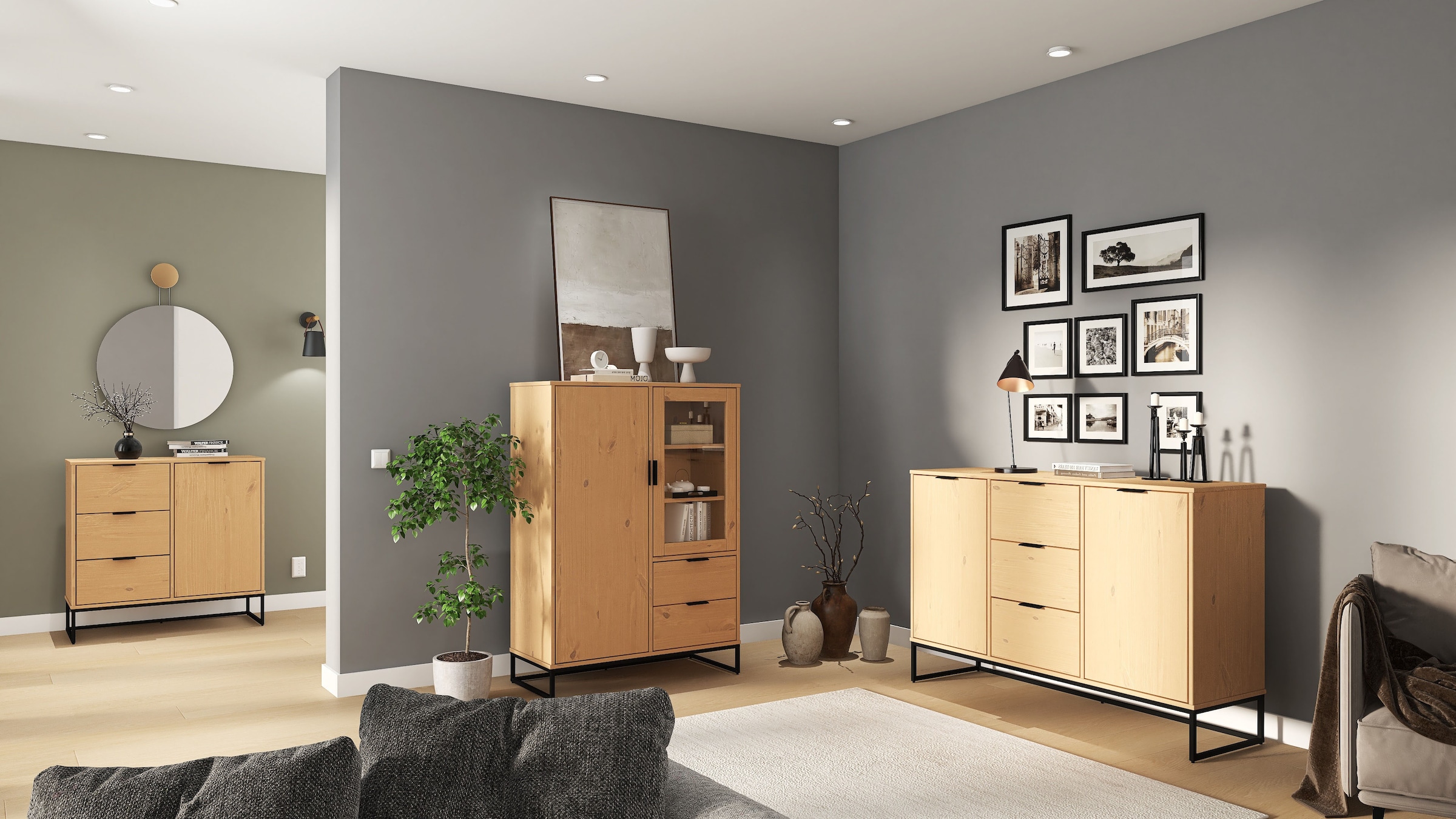 Inter Link Sideboard »Vivo« 1 Stk. tlg. Kiefer Massiv, soft-close, Industrial Style, BxTxH: 150 x 45 x 80 cm