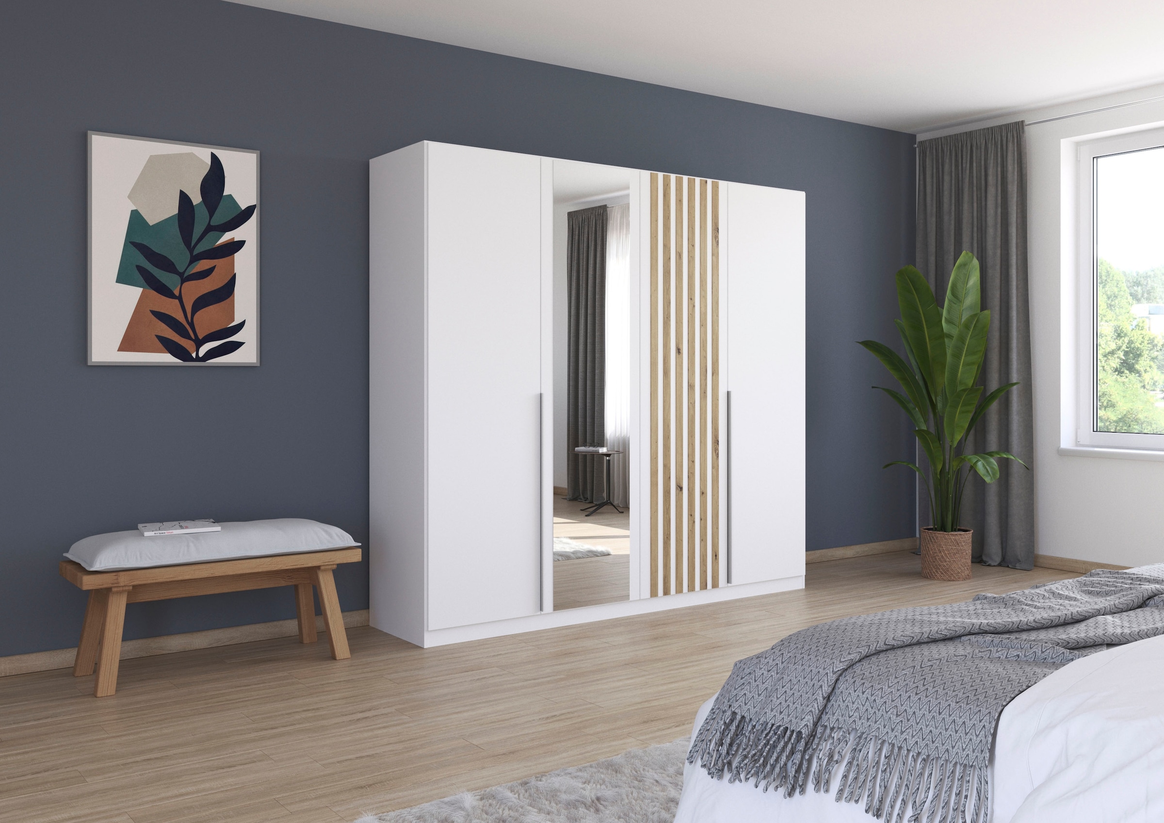 rauch Drehtürenschrank »Kleiderschrank Schrank Garderobe Garderobenschrank LAMELLA«, elegante Lamellen-Auflage in 3D Akustikpaneel Optik MADE IN GERMANY