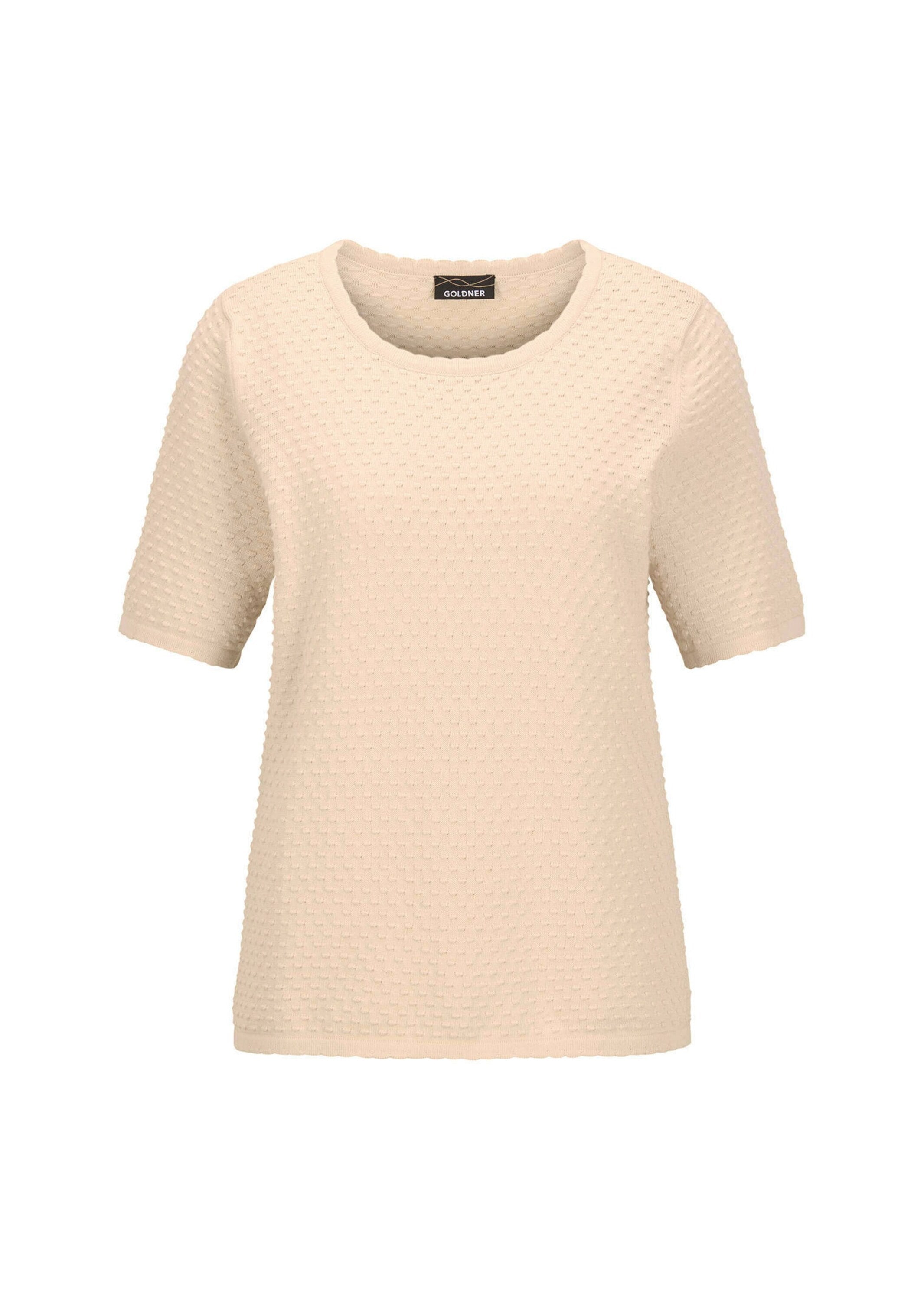 Rundhalspullover GOLDNER "Halbarm Strickshirt mit Rundhals", Damen, Gr. 40, beige, Obermaterial: 100% Baumwolle CO., Modisch, Pullover Rundhalspullover, Rundhalsausschnitt