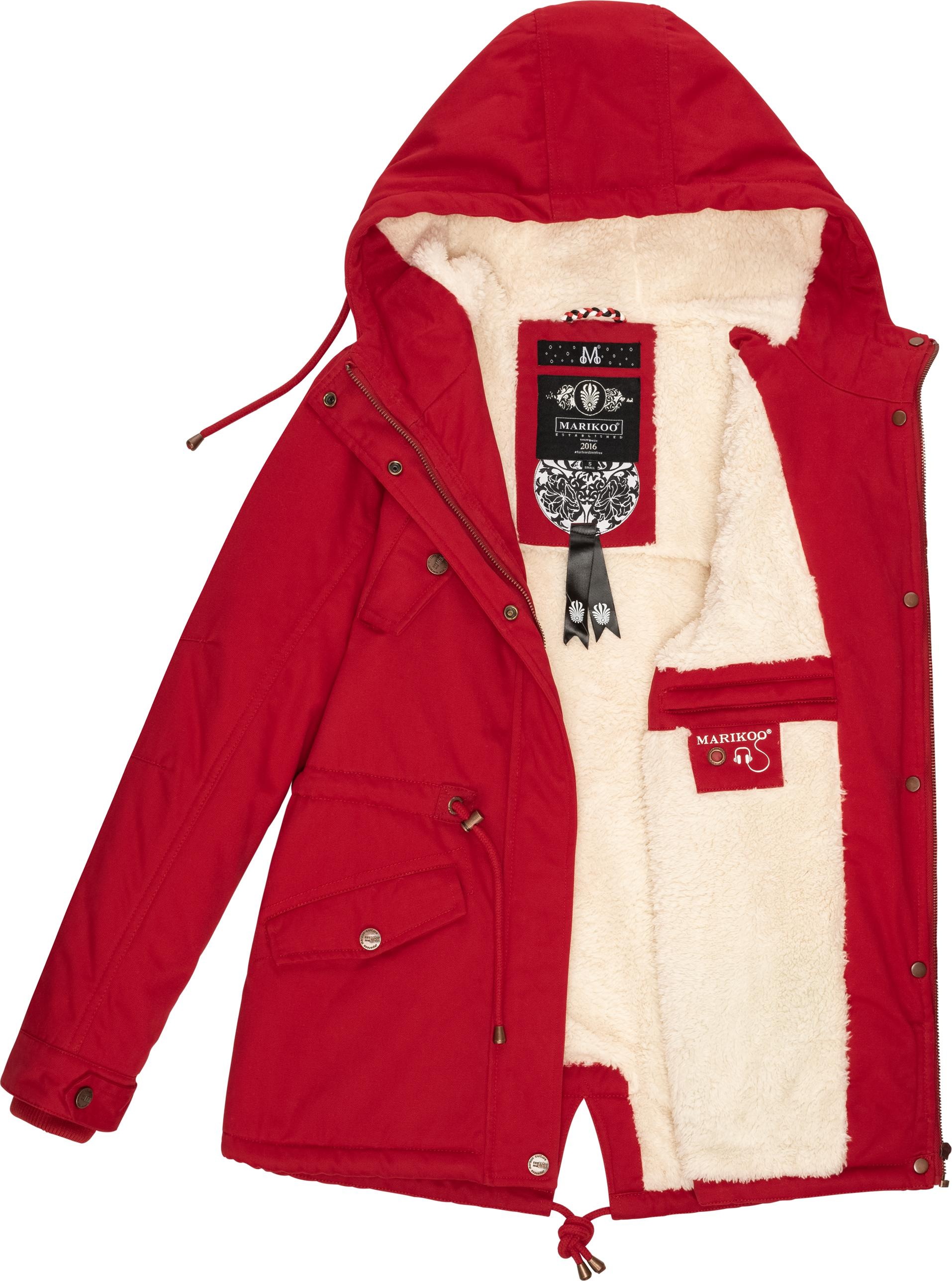 Marikoo Winterjacke »Manolya«, mit Kapuze, stylischer Kurzmantel mit weichem Teddyfell-Futter