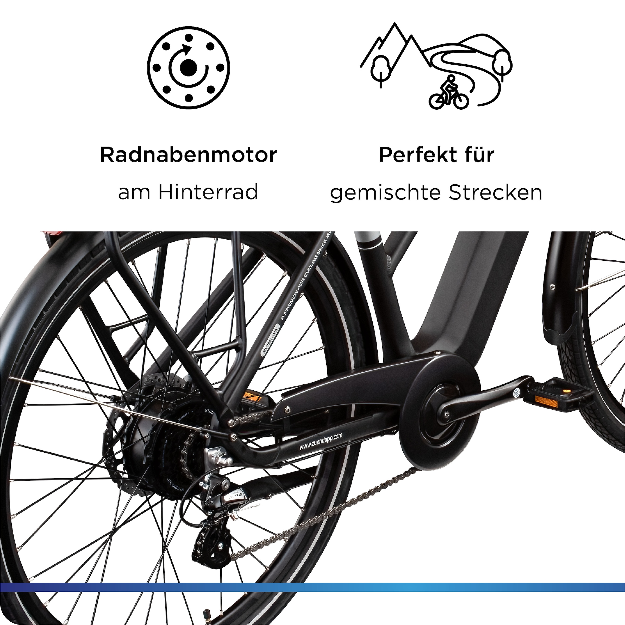 Zündapp »Z810« 24 Gang Shimano Altus RD-M310 Schaltwerk Kettenschaltung Heckmotor 250 W Pedelec, Elektrofahrrad für Damen