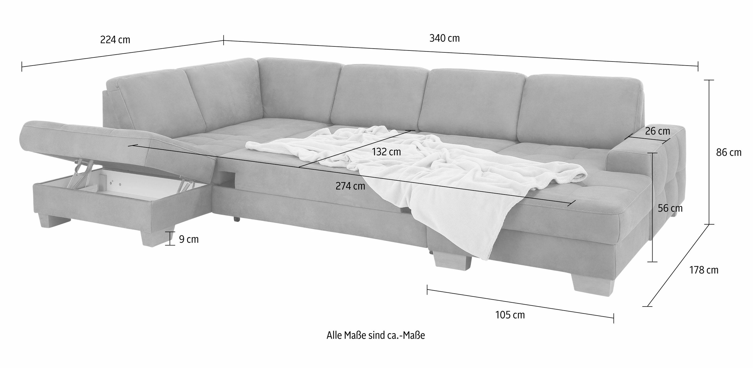 Home affaire Wohnlandschaft »Puccini U-Form«, mit Federkern, Sitztiefenverstellung, Kontrastnaht