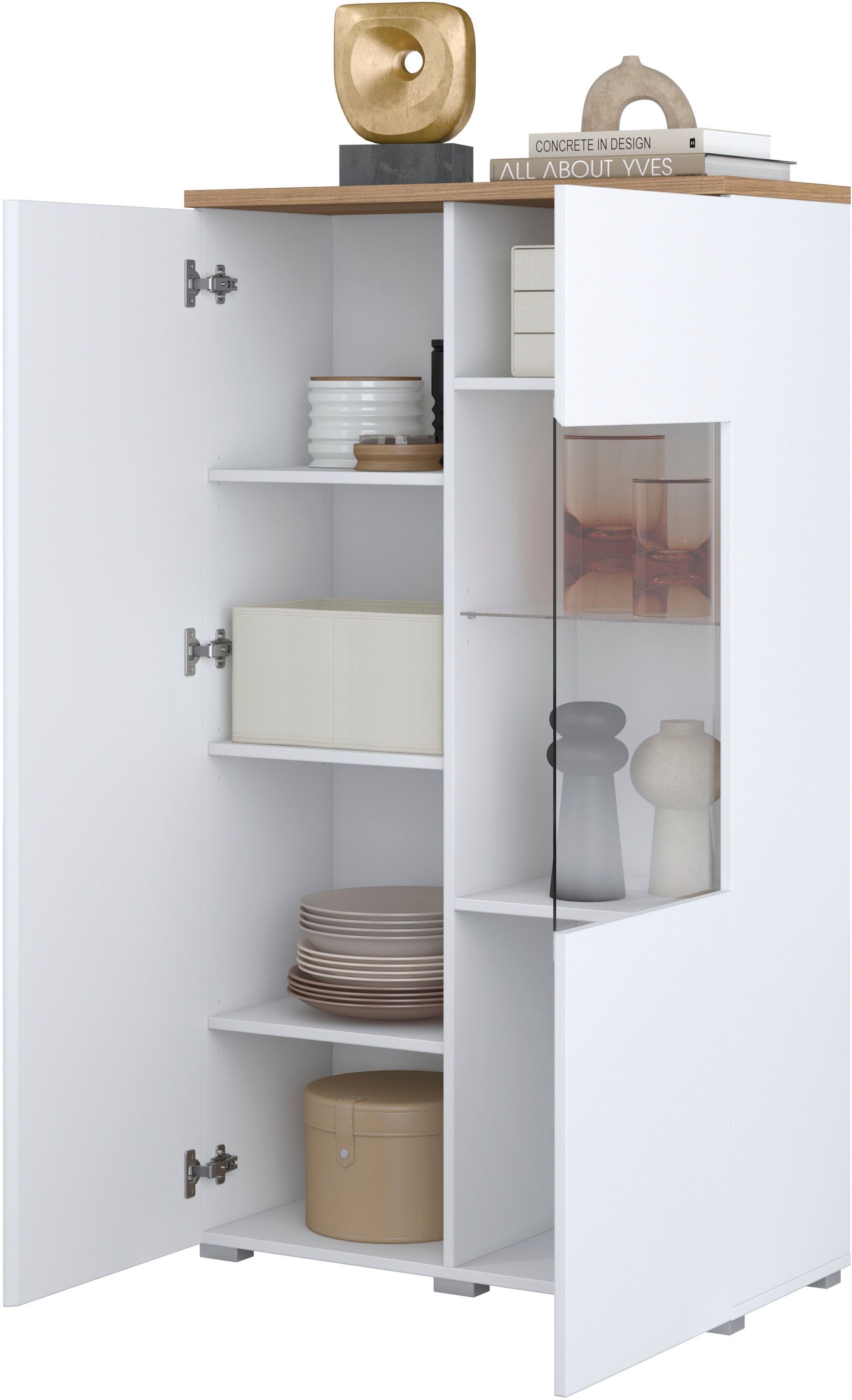 INOSIGN Vitrine »Modo, Breite 80 cm, moderner griffloser Vitrineschrank«, Vitrine mit viel Stauraum, Einlegeböden verstellbar, Glastür