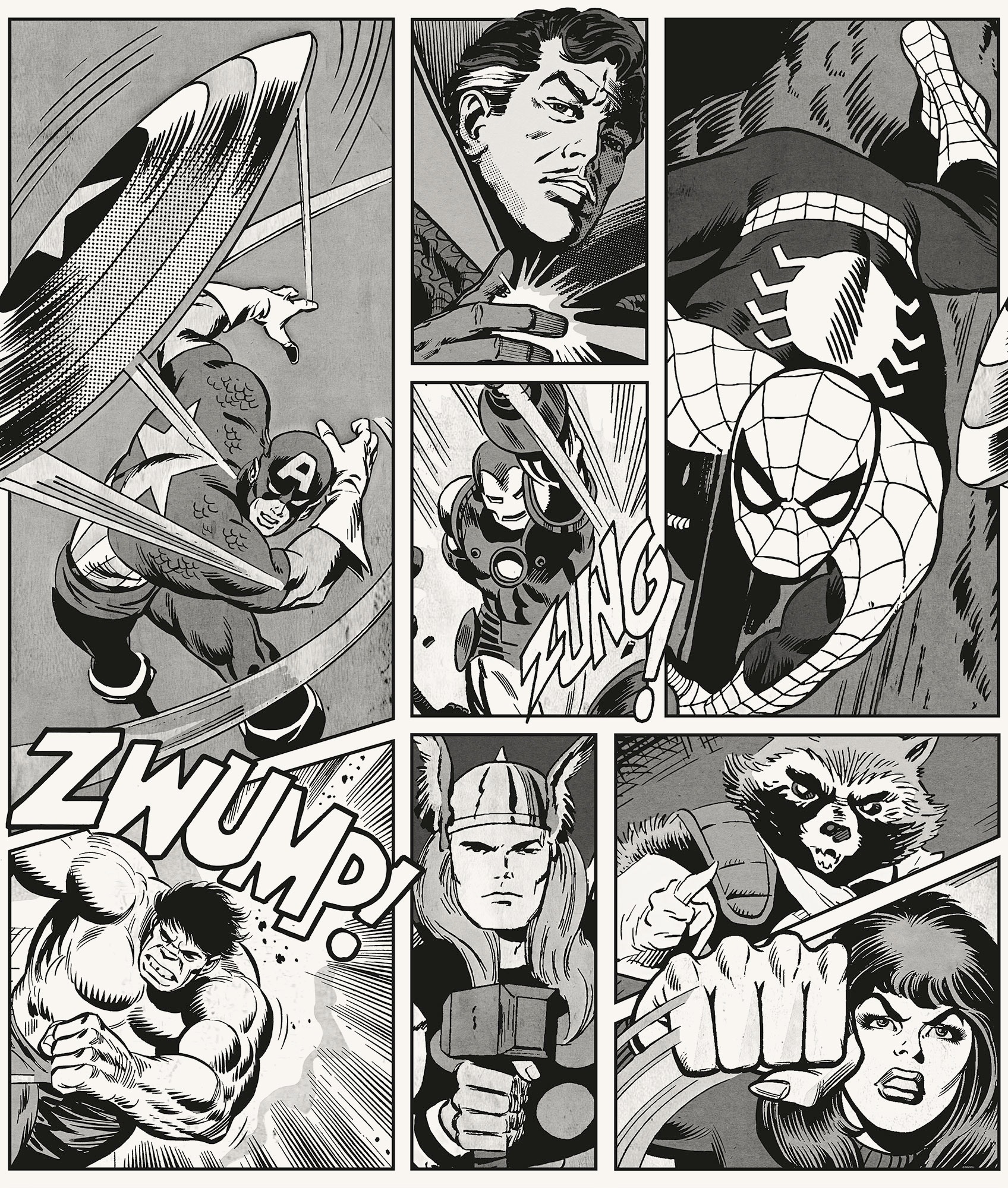 Komar Vliestapete »Marvel Classic Comic Panel Monochrome« bedruckt glatt Rolle mit 212 x 250 cm