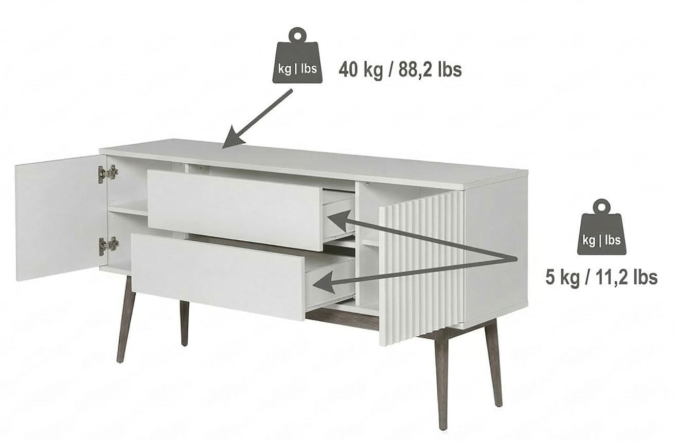 Jahnke Sideboard »GRACE SB 150« Sideboard, 2 Türen & 2 Schubladen, Skandi-Design, Breite: 150 cm