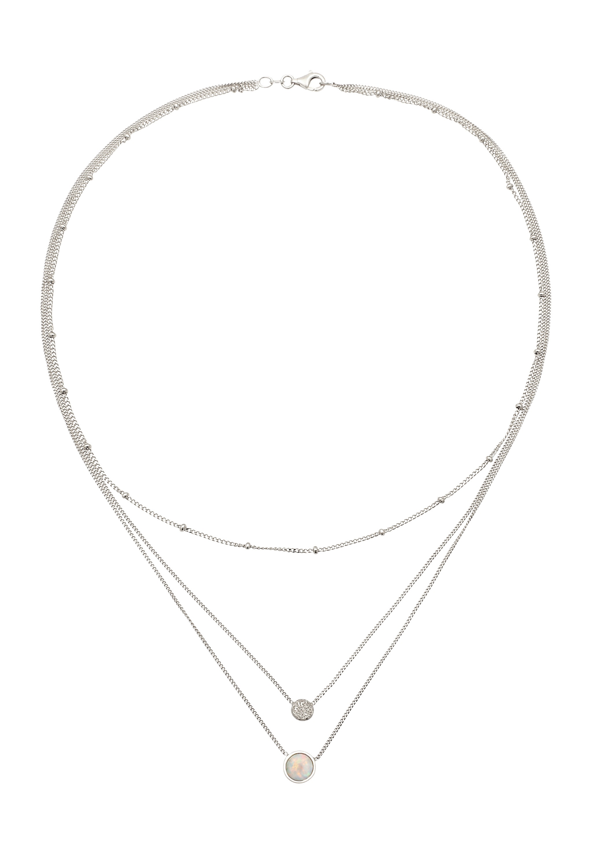Elli Silberkette »Halskette Layer Plättchen Synthetischer Opal Weiß 925 Sterling Silber«