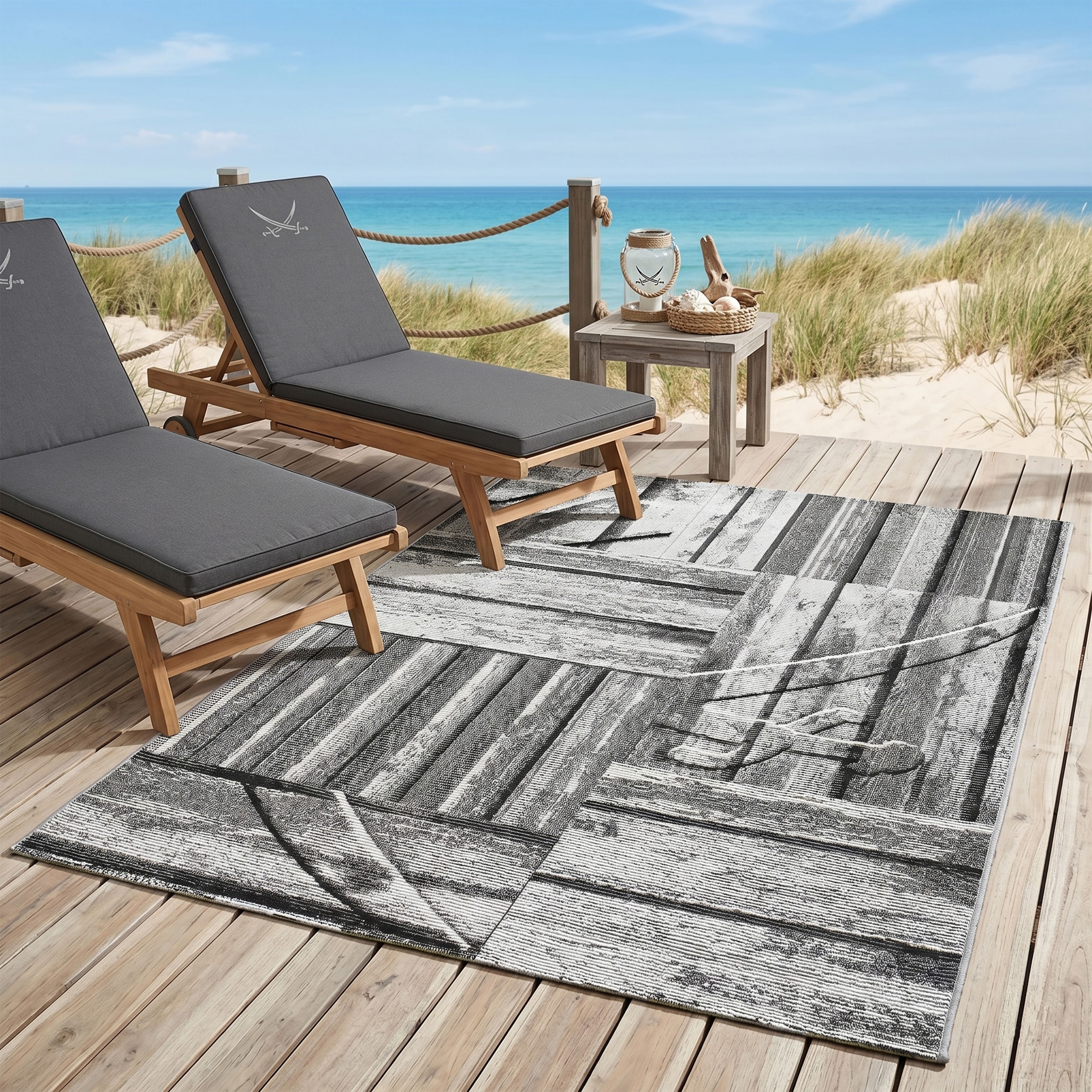 Sansibar Teppich "Rantum Beach SA-023" rechteckig 5 mm Höhe Flachgewebe, modernes Design, Motiv Holzdielen, In- & Outdoor geeignet