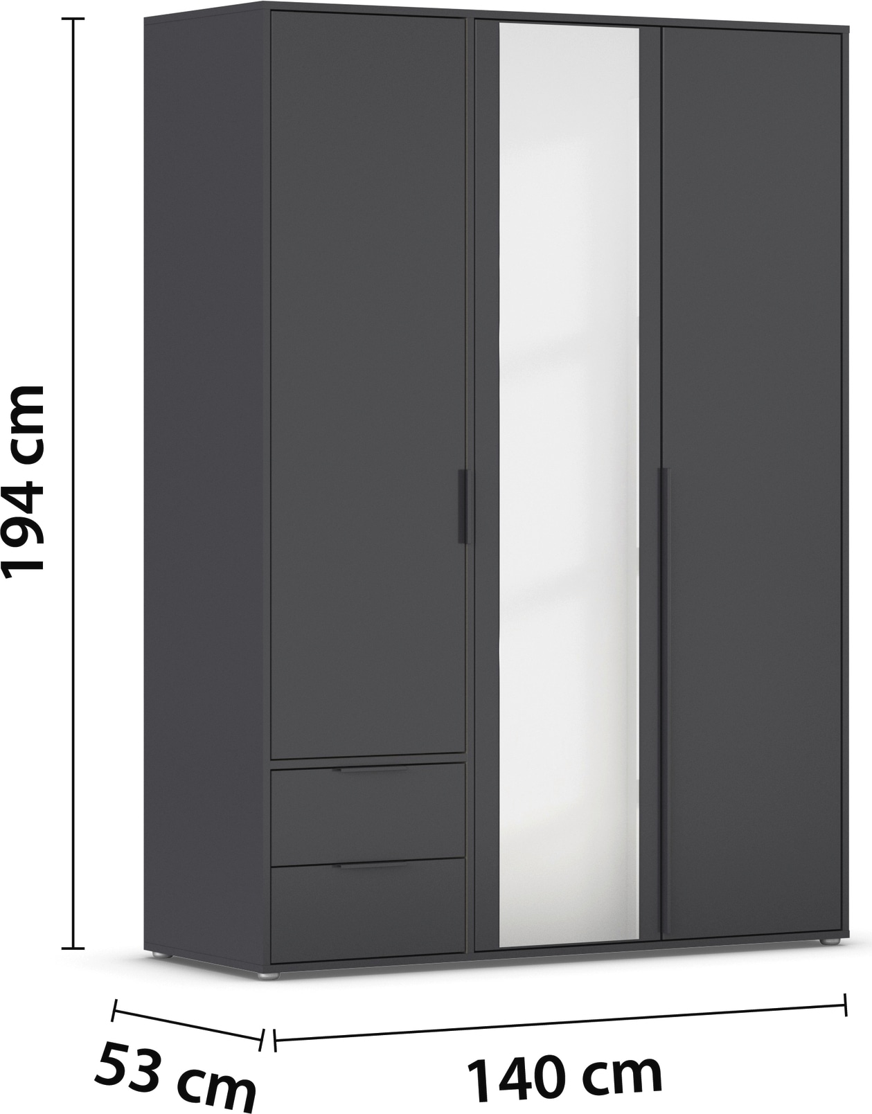 rauch Drehtürenschrank »Kleiderschrank Schrank Garderobe Wäscheschrank NAGATA mit Spiegel«, (in 3 verschiedenen Ausstattungen BASIC/CLASSIC/PREMIUM), und Schubladen sowie Stangengriffen TOPSELLER MADE IN GERMANY