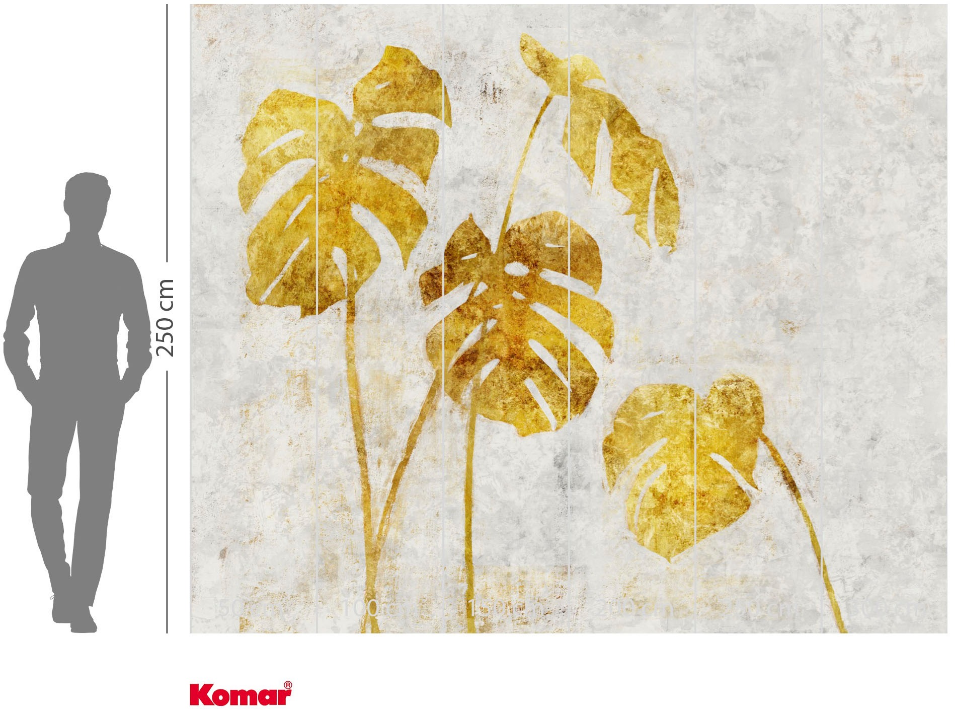 Komar Fototapete »Vlies Fototapete - Golden Monstera - Größe 300 x 250 cm« Motiv | bedruckt glatt