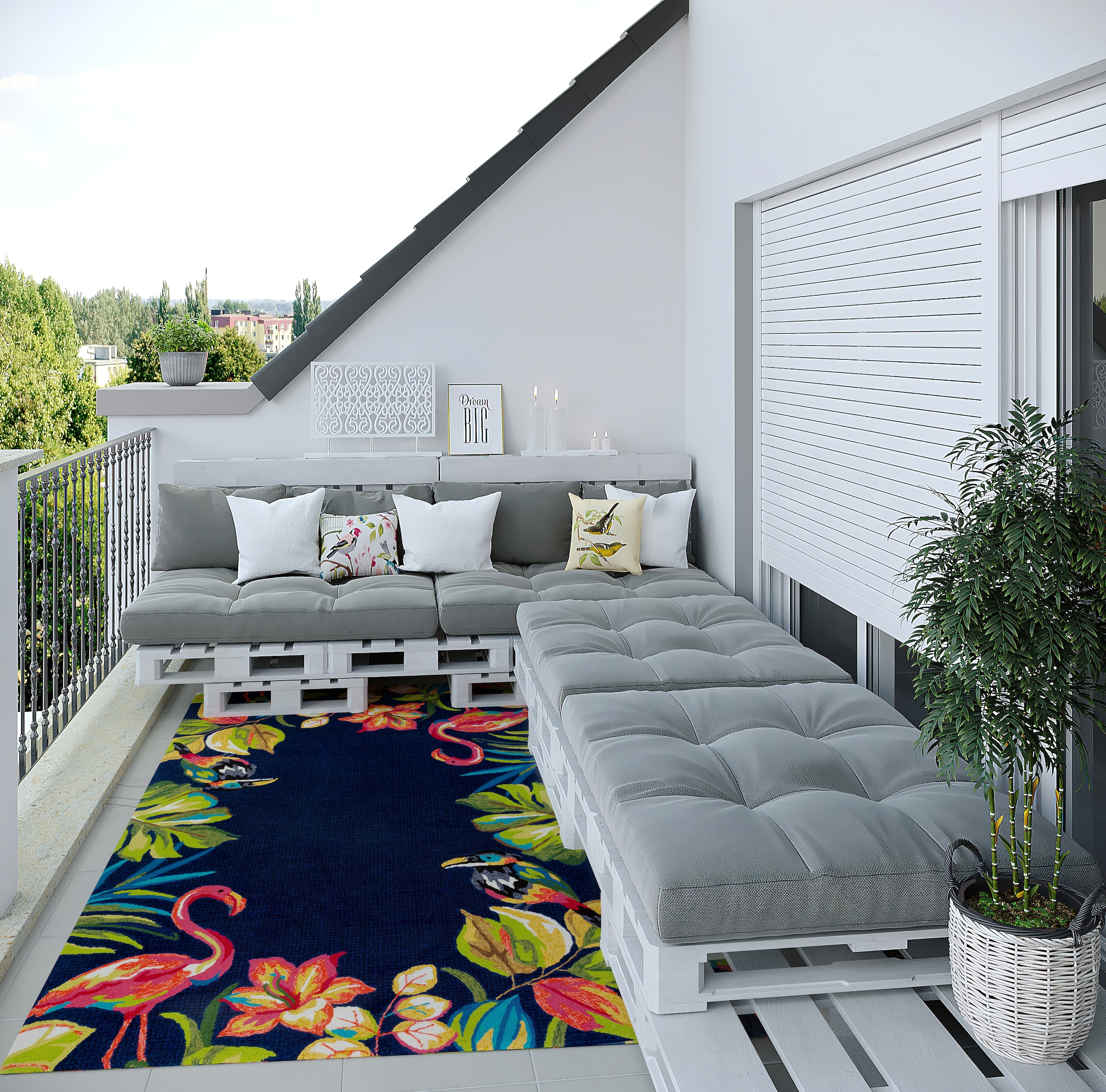 Gino Falcone Teppich »Rosetta 020 Flamingos«, rechteckig, 15 mm Höhe, besonders weich durch Microfaser, In- und Outdoor geeignet, Wohnzimmer