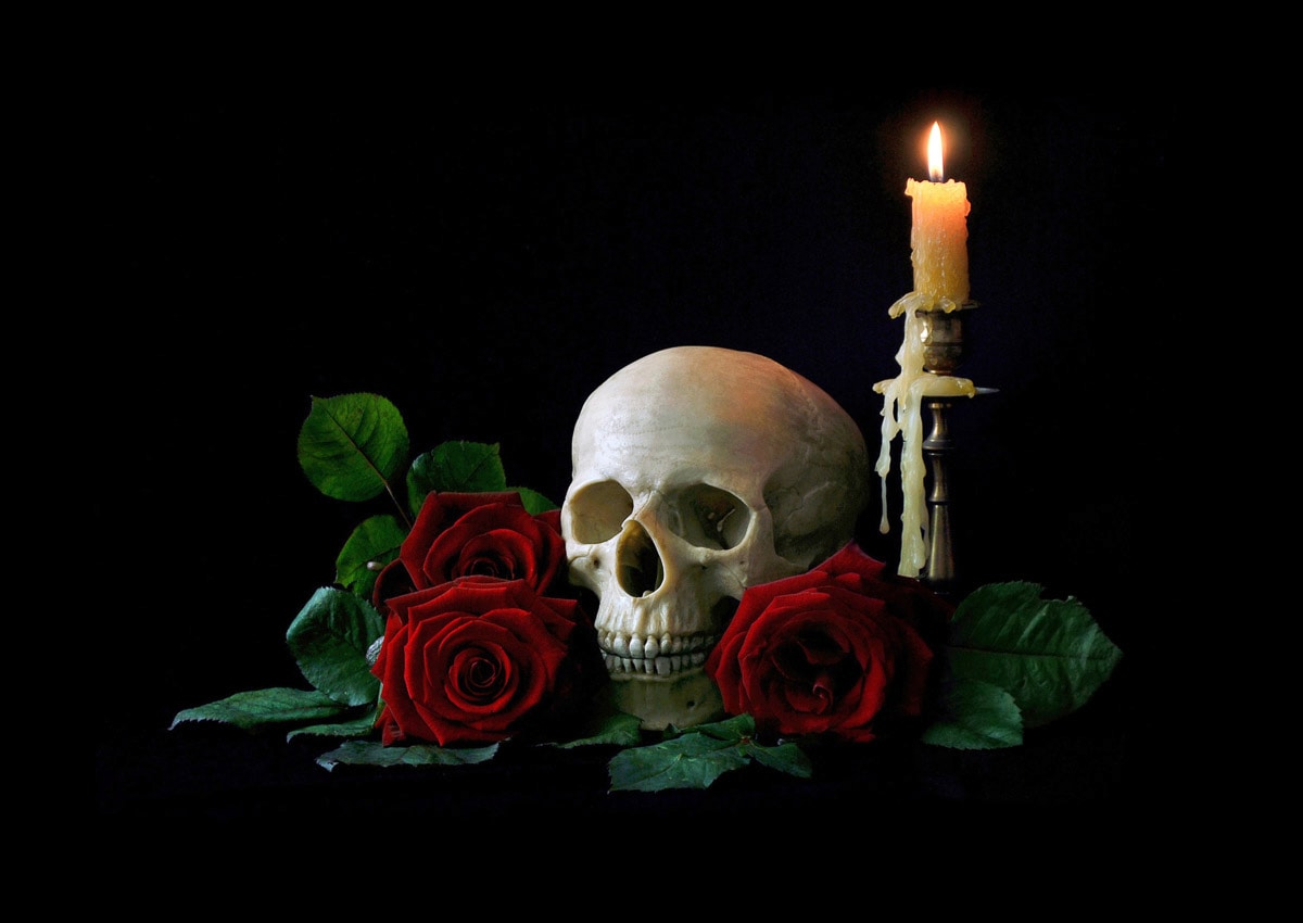 Papermoon Fototapete "Totenkop mit Kerze"