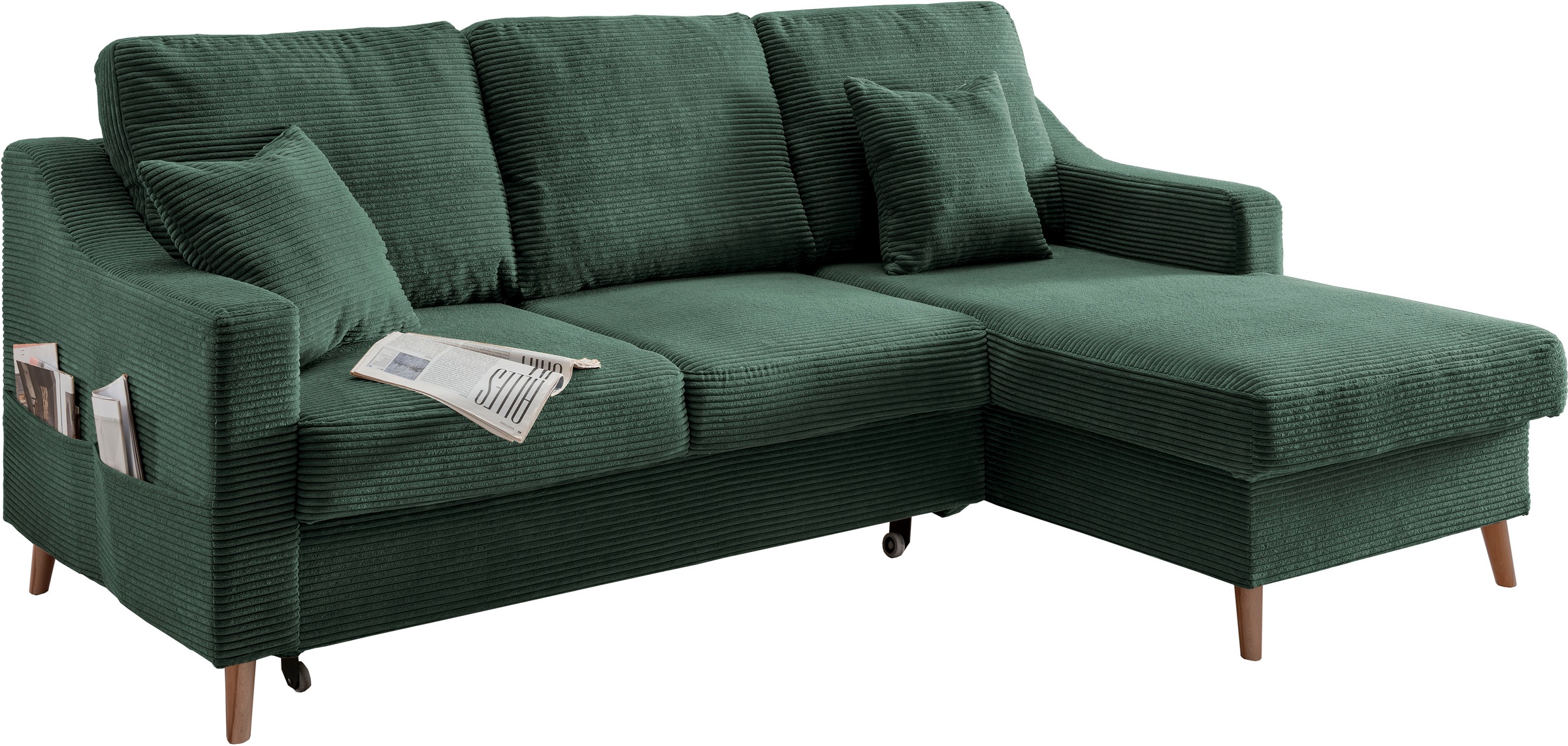Thumbnail - INOSIGN Ecksofa "Valentina L-Form", 2 Zierkissen, mit Seitentasche, ausziehbarer Liegefläche, Bettkasten