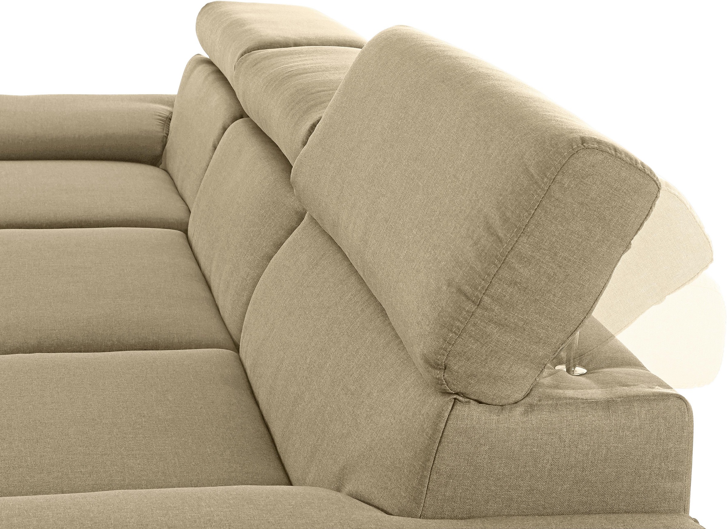 DOMO collection Ecksofa »Mira, inklusive Kopfteilverstellung für mehr Wohlfühlkomfort, L-Form« wahlweise mit Bettfunktion und Bettkasten, elegant und modern
