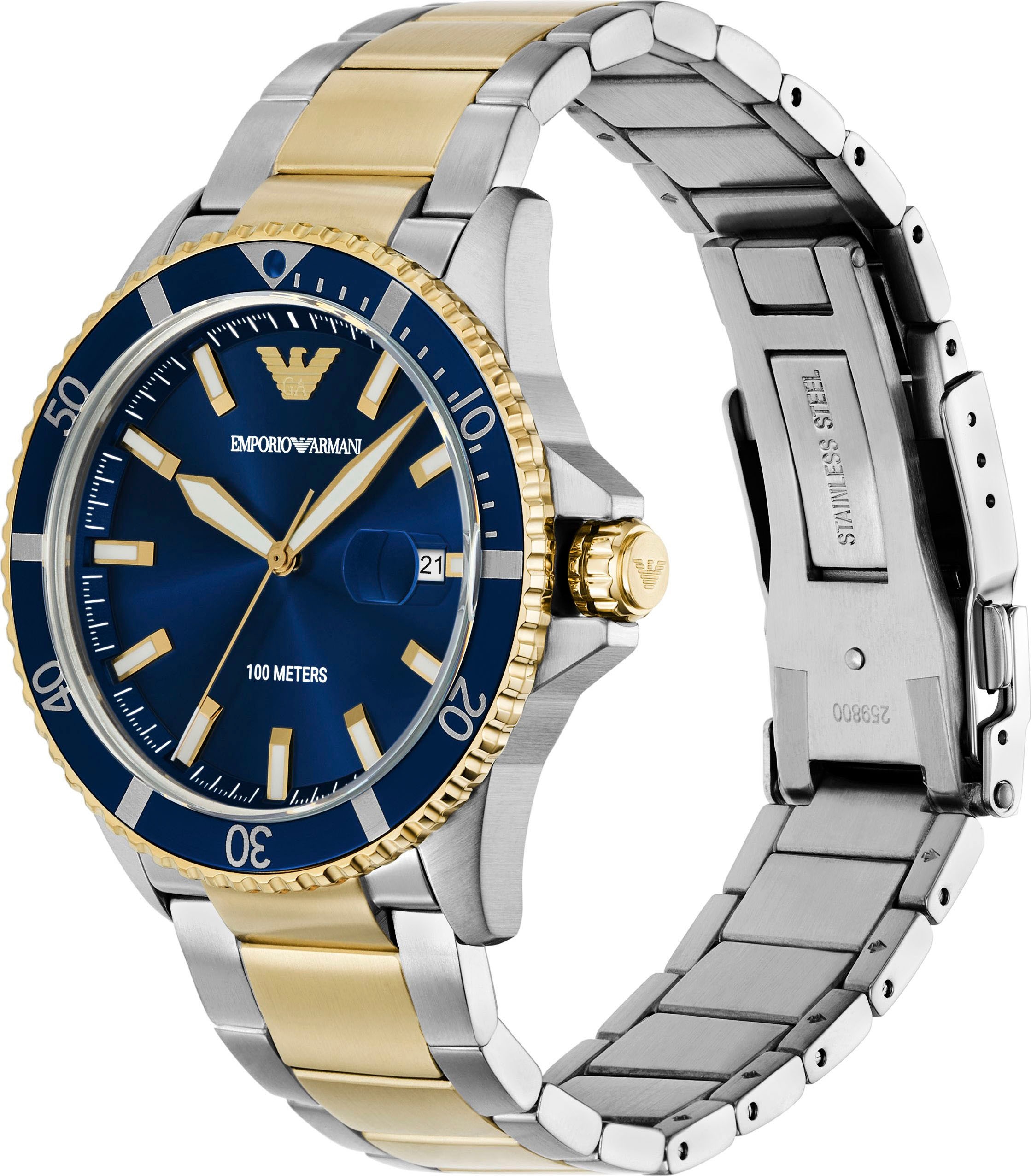 Emporio Armani Quarzuhr, Armbanduhr, Herrenuhr, Edelstahlarmband, analog, Tag