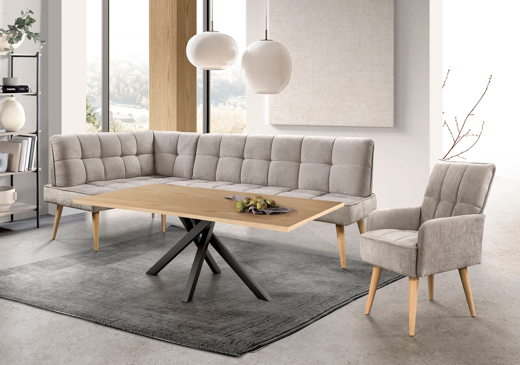 exxpo - sofa fashion Eckbank "Latte" moderne Sitz- und Rückensteppung, bequem und elegant, hoher Holzfuß