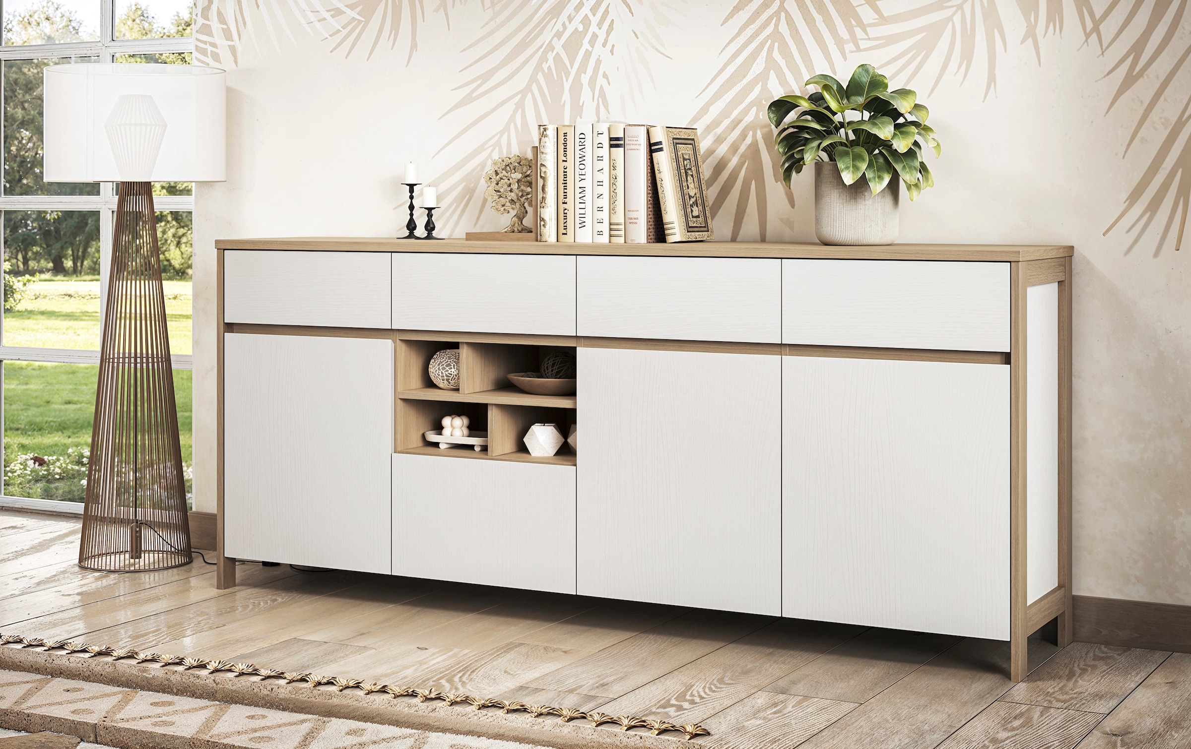 Home affaire Sideboard »Stranda, moderner Schrank, Kommode im Scandi-Style, 198 cm breit«, elegante Rahmenoptik, ausreichend Stauraum, vielseitig einsetzbar