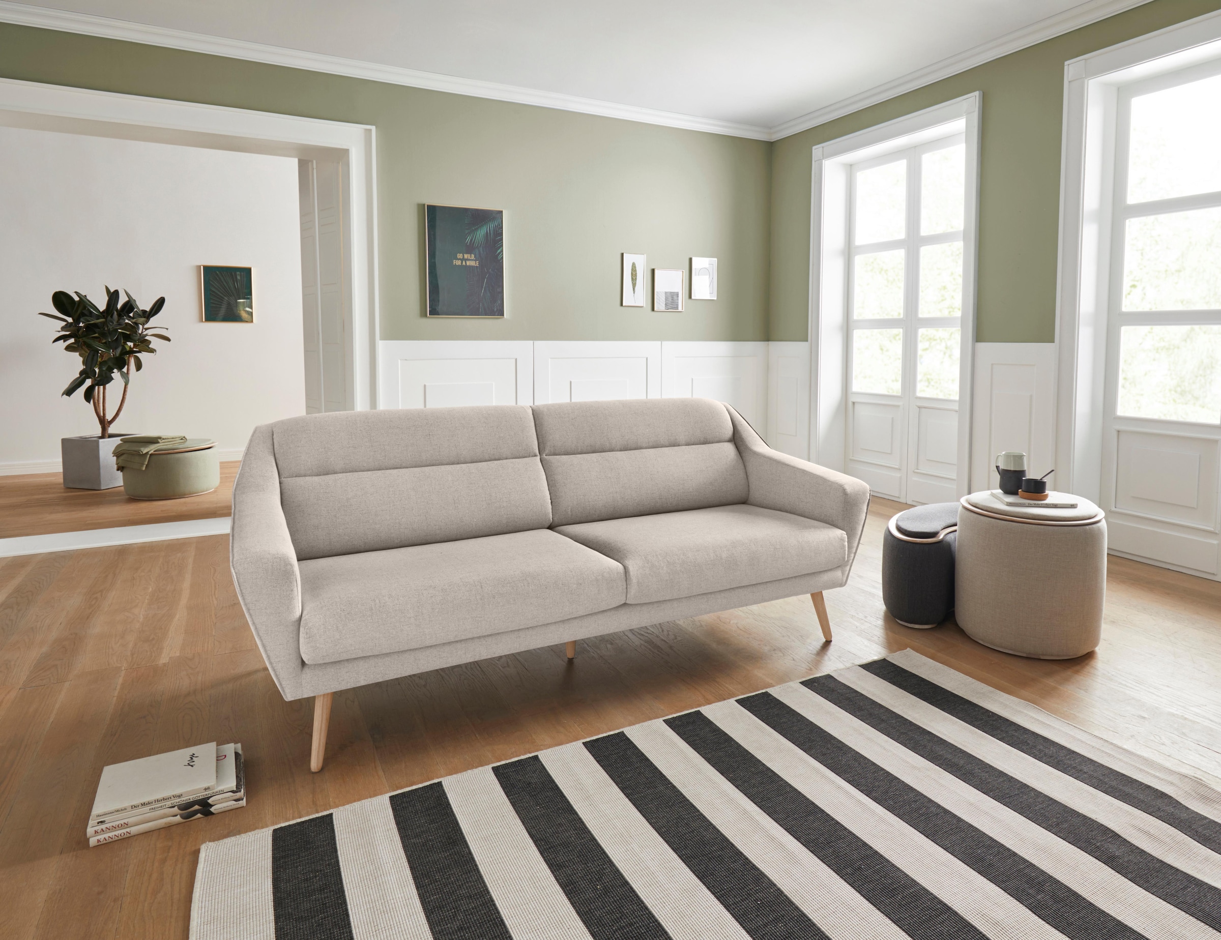 OTTO home 3-Sitzer "Bille" mit Naht im Rückenkissen und Eiche-Beinen, Desig günstig online kaufen