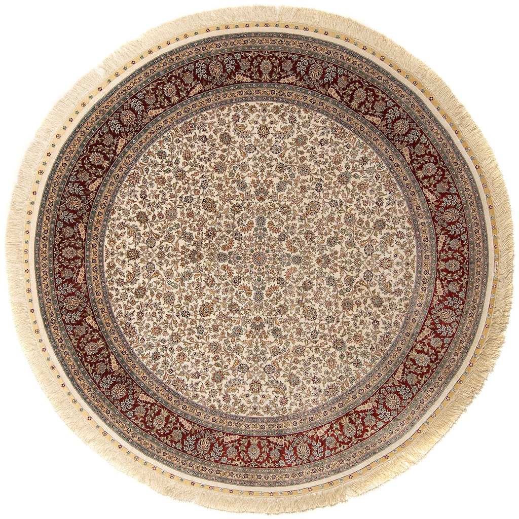 morgenland Orientteppich »Hereke rund - 185 x 185 cm - beige«, rund, Wohnzimmer, Handgeknüpft, Einzelstück mit Zertifikat