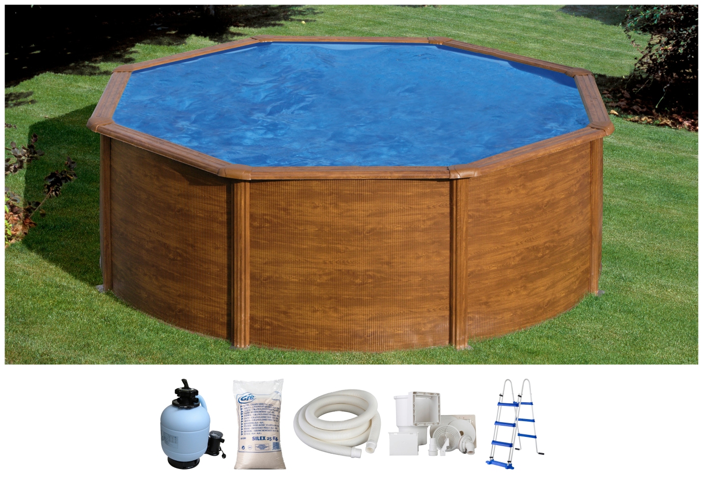 Gre Rundpool "Galapagos KIT350W", (Set), 6-tlg., ØxH: 350x120 cm, Holzoptik