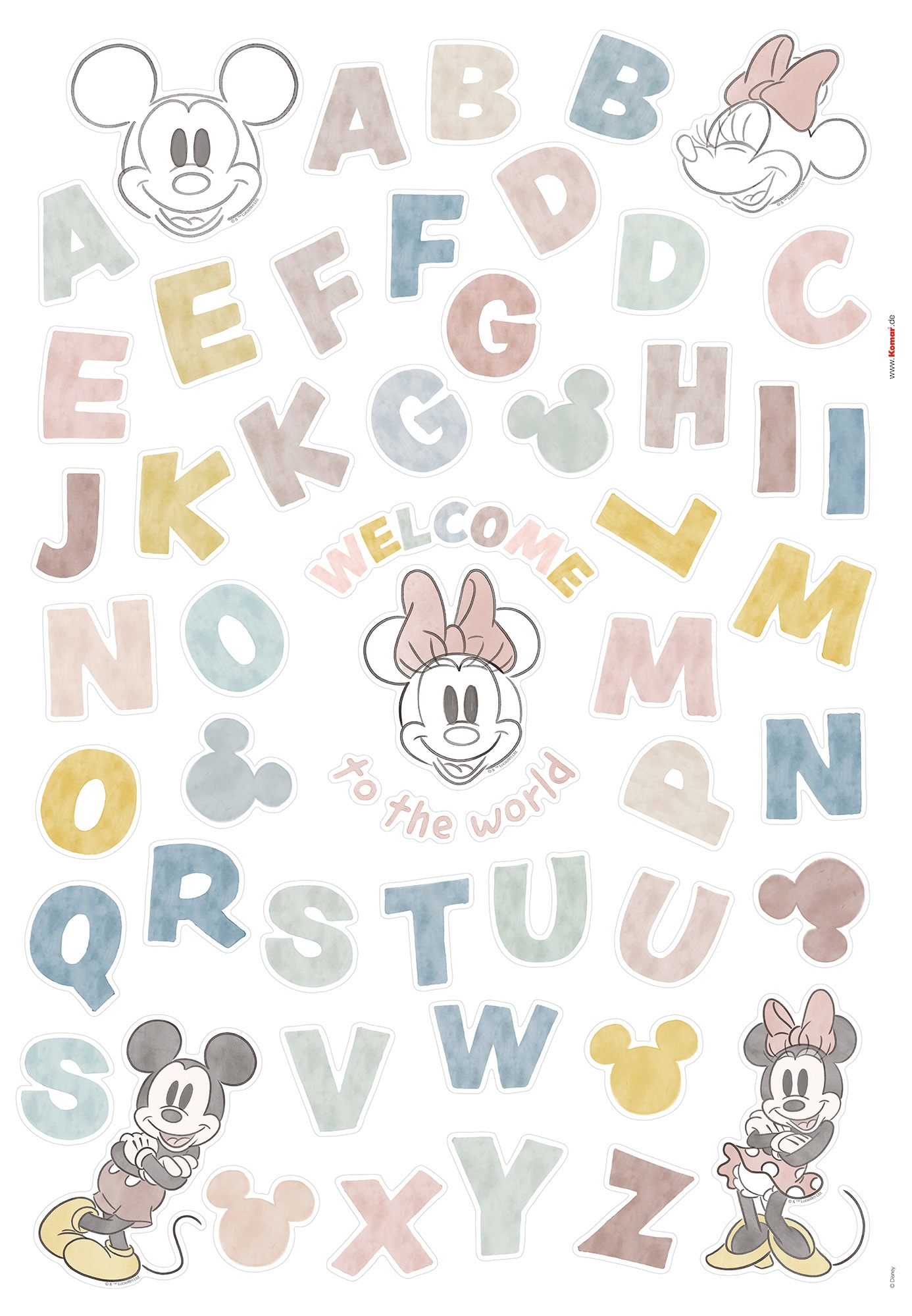 Komar Wandtattoo "Mickey Alphabet - Größe 50 x 70 cm" selbstklebend, Wandsticker, Kinderzimmer